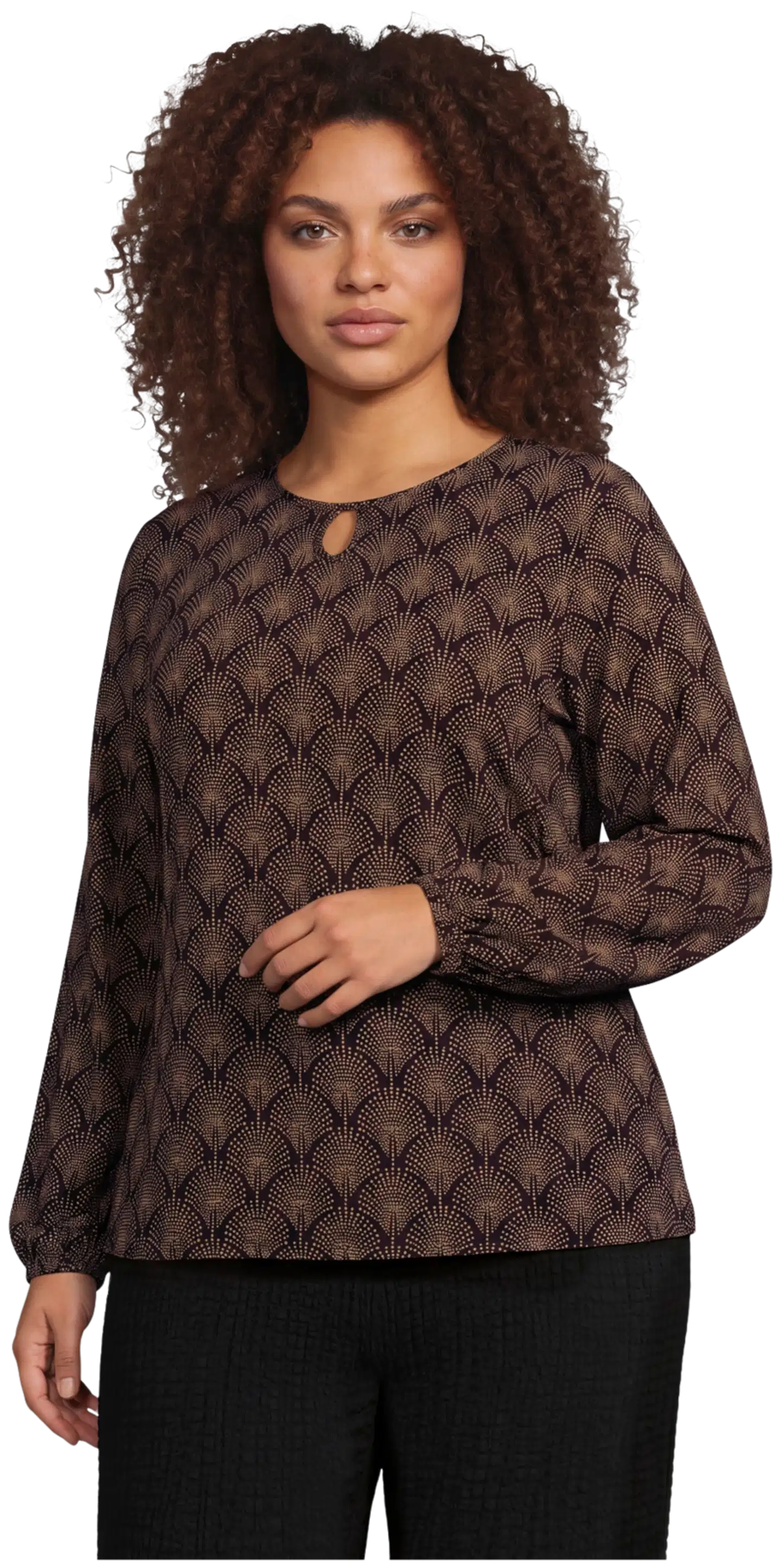 House naisten kuosillinen trikoopusero 213HP30607, D-mitoitus - Black&brown AOP - 1