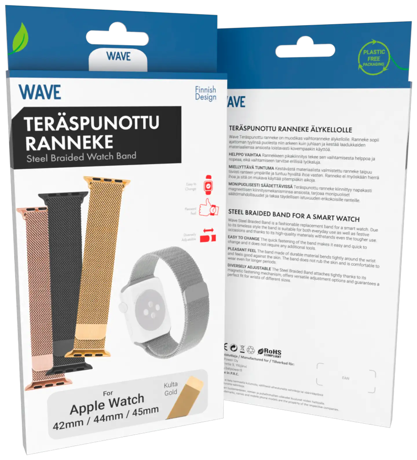 Wave Teräspunottu ranneke, Apple Watch 42mm (Series 1-9) / Apple Watch 44mm / Apple Watch 45mm / Apple Watch 46mm / Apple Watch 49mm, Kulta - 3