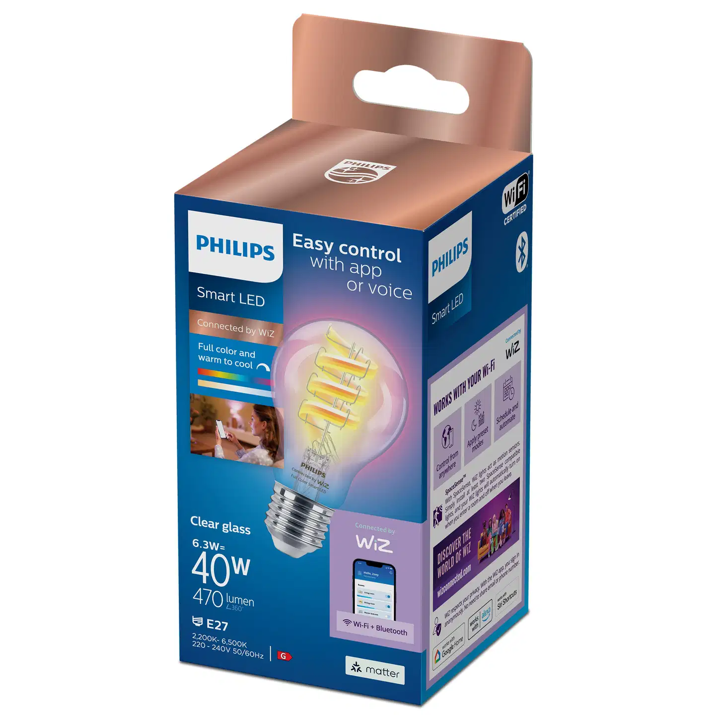 Philips Smart Lighting LED-filamenttilamppu 6W A60 E27 2200-6500K 470lm RGB kirkas - 2