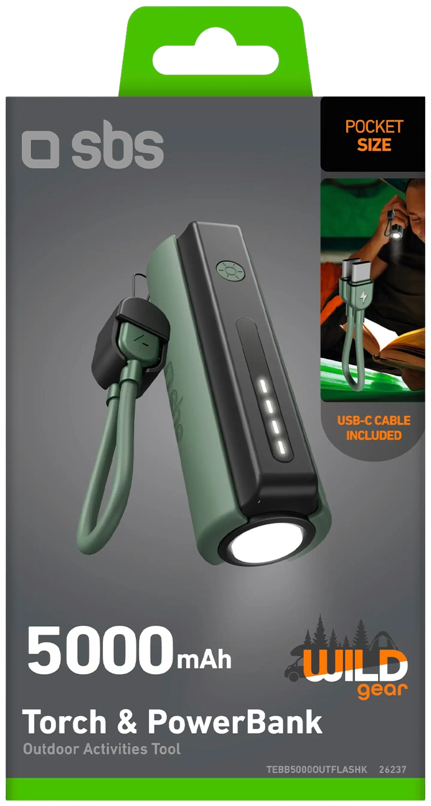 SBS Torch & Power Bank  5000 mAh varavirtalähde LED-taskulampulla - 2