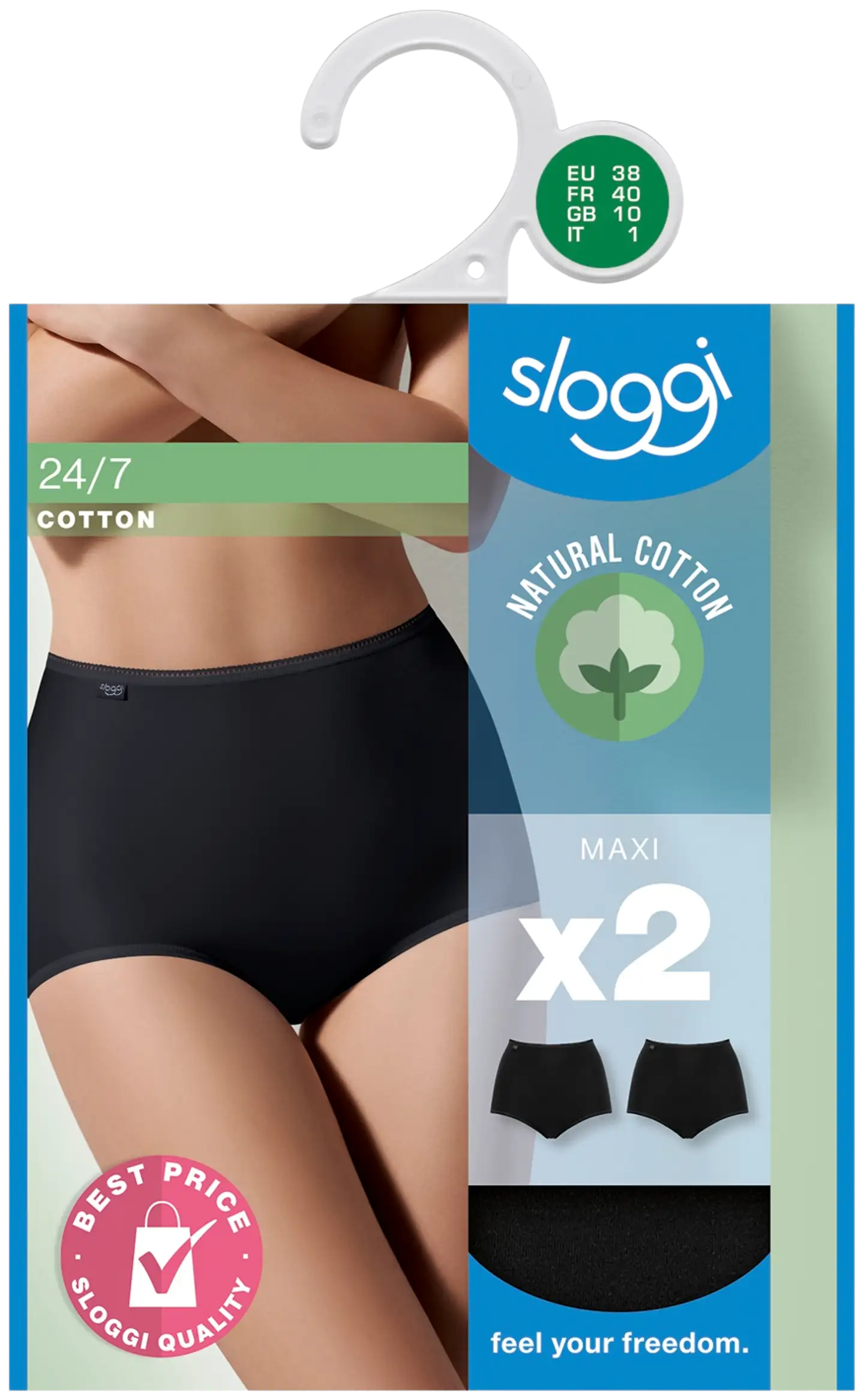 sloggi naisten Maxi alushousut  24/7 Cotton 2-pack - 0004-BLACK - 2
