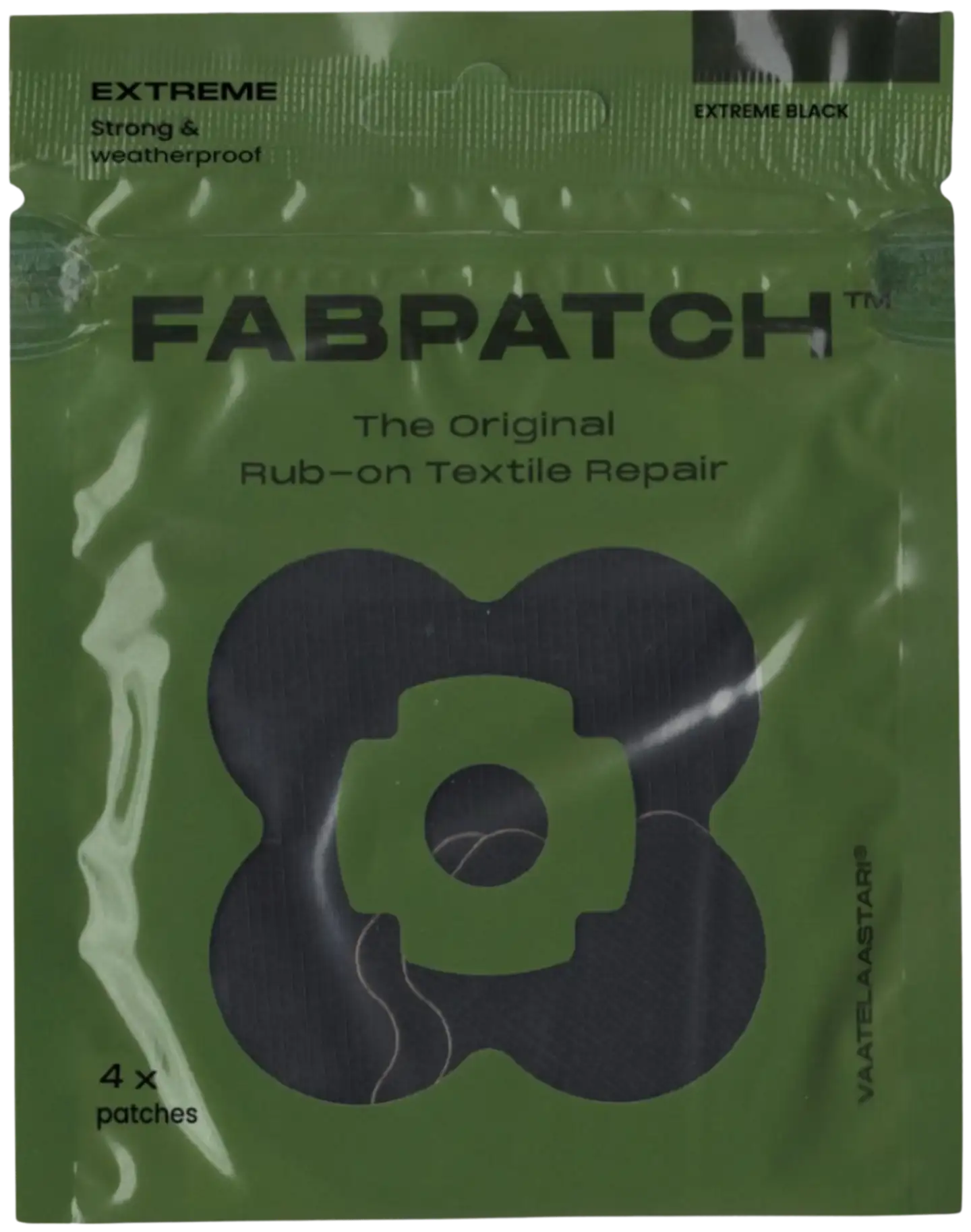 FabPatch vaatelaastari Extreme black  4 kpl, hankaamalla kiinnittyvä tekstiilipaikka - 1