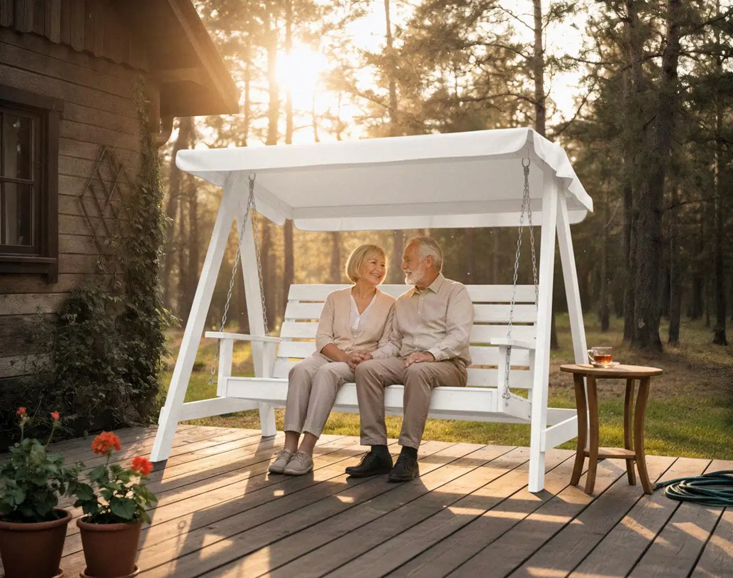 3-istuttava pihakeinu katoksella, valkoinen - 5