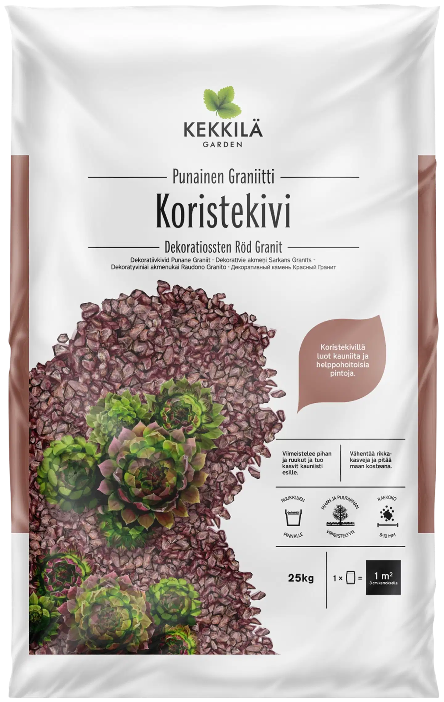 Kekkilä Koristekivi punainen graniitti 25 kg, lava 42 säkkiä - 2