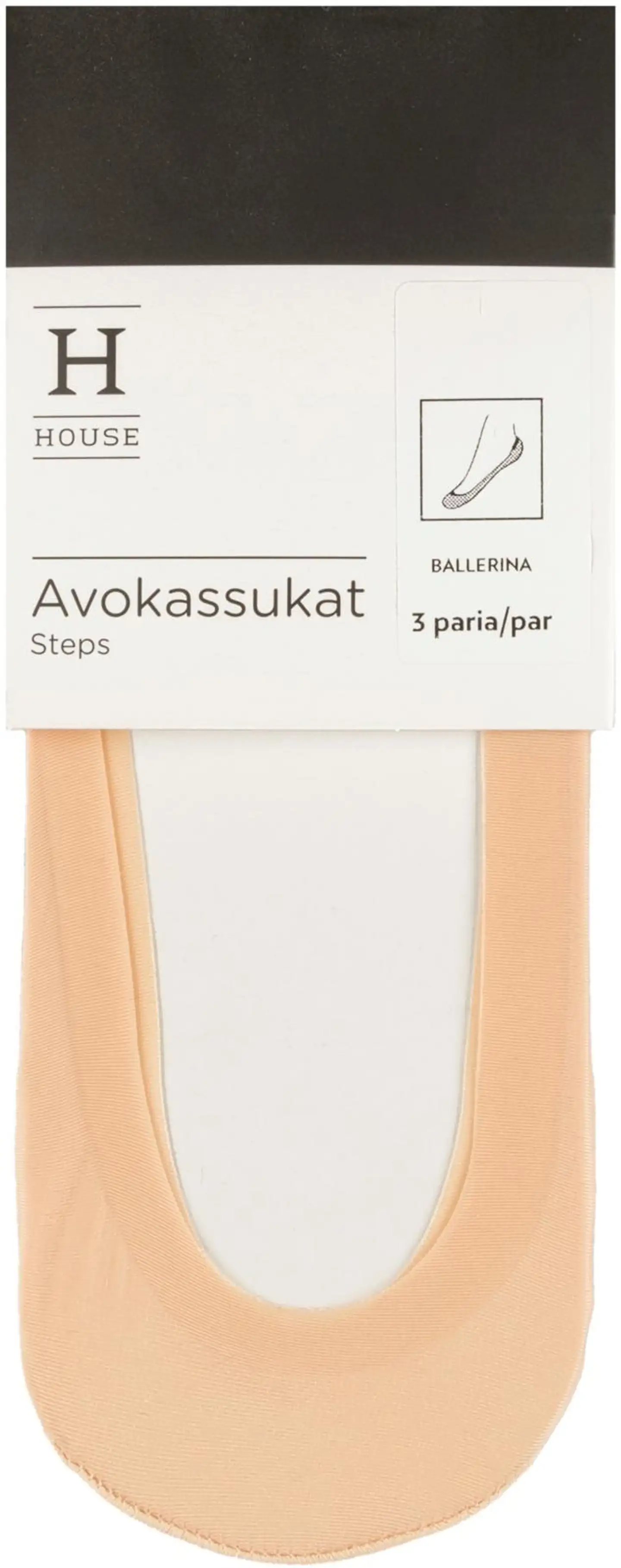 House naisten avokkassukat 3-pack silikonireuna C004 - NUDE