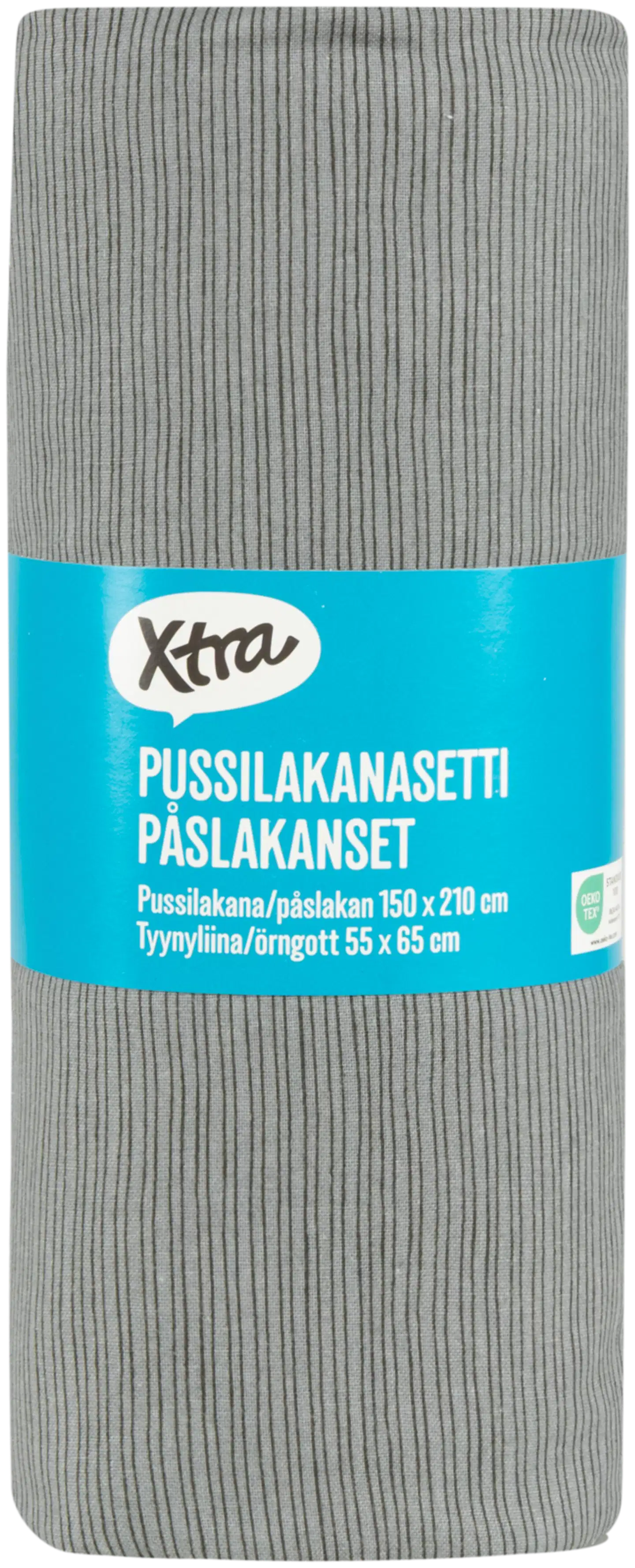 Xtra pussilakanasetti Pinstripe 150x210 cm tummanharmaa - 2