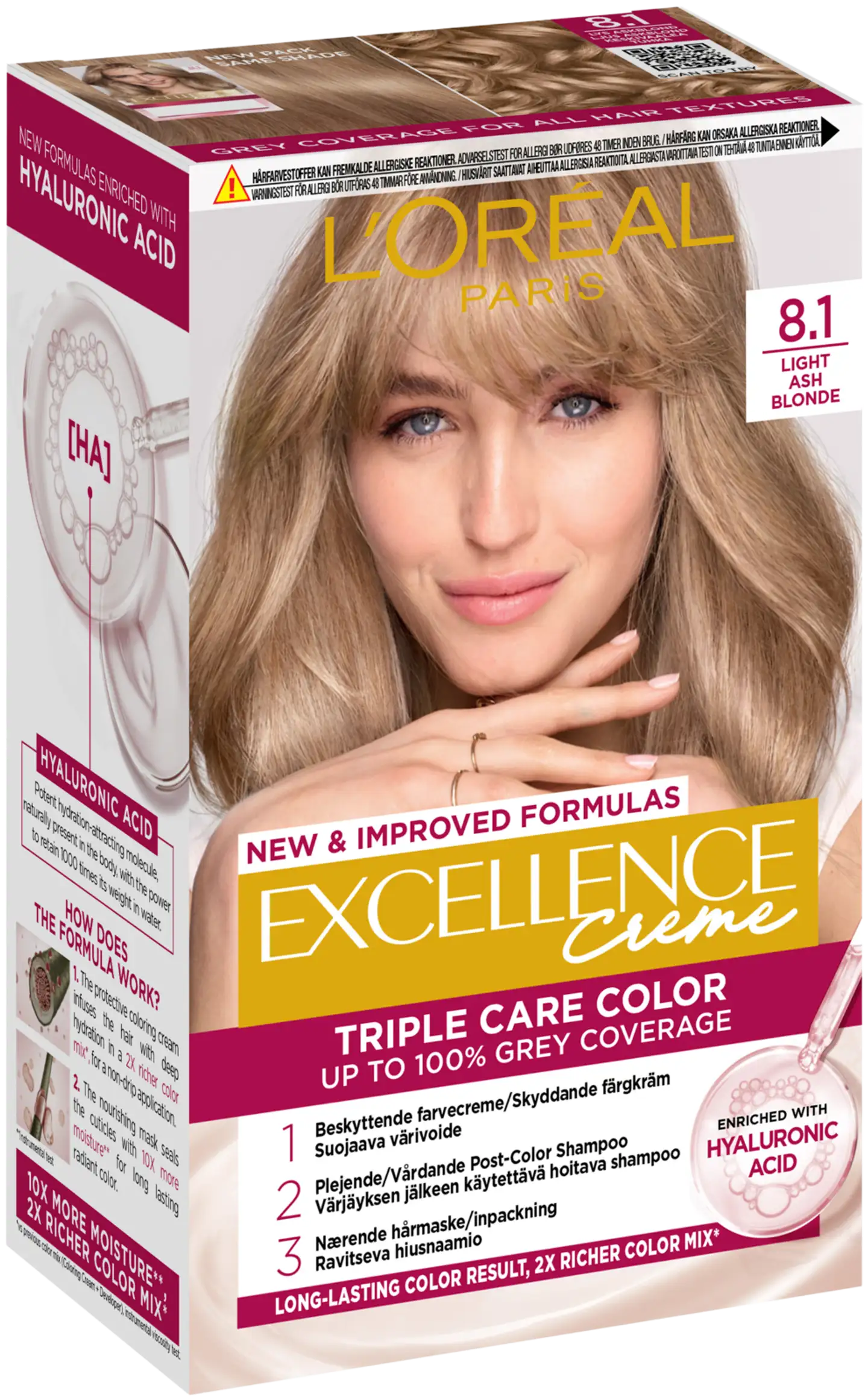 L'Oréal Paris Excellence Creme 8.1 Light Ash Blonde Keskivaalea Tuhka kestoväri 1kpl - 2