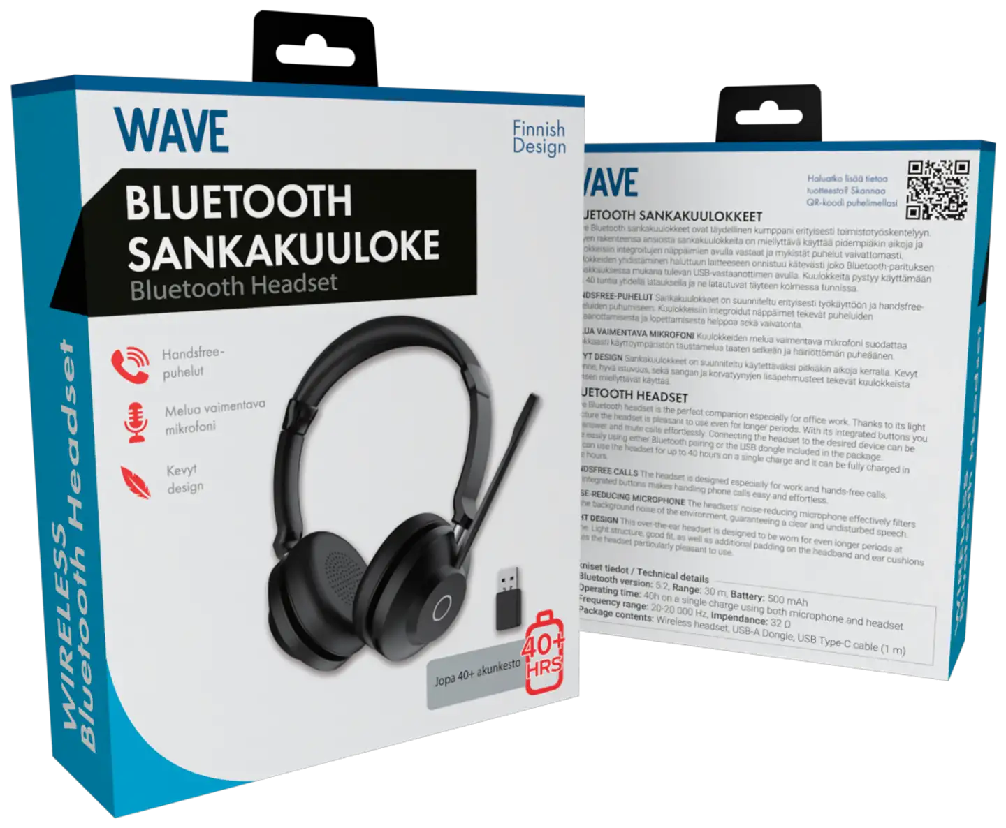 Wave Bluetooth Handsfree Sankakuulokkeet, Musta - 4