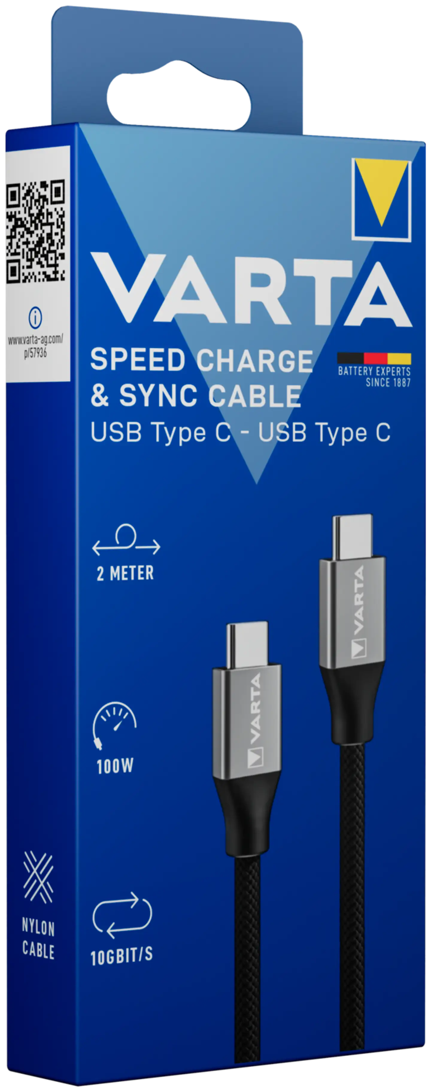 Varta USB-C–USB-C-kaapeli 2m musta - 2