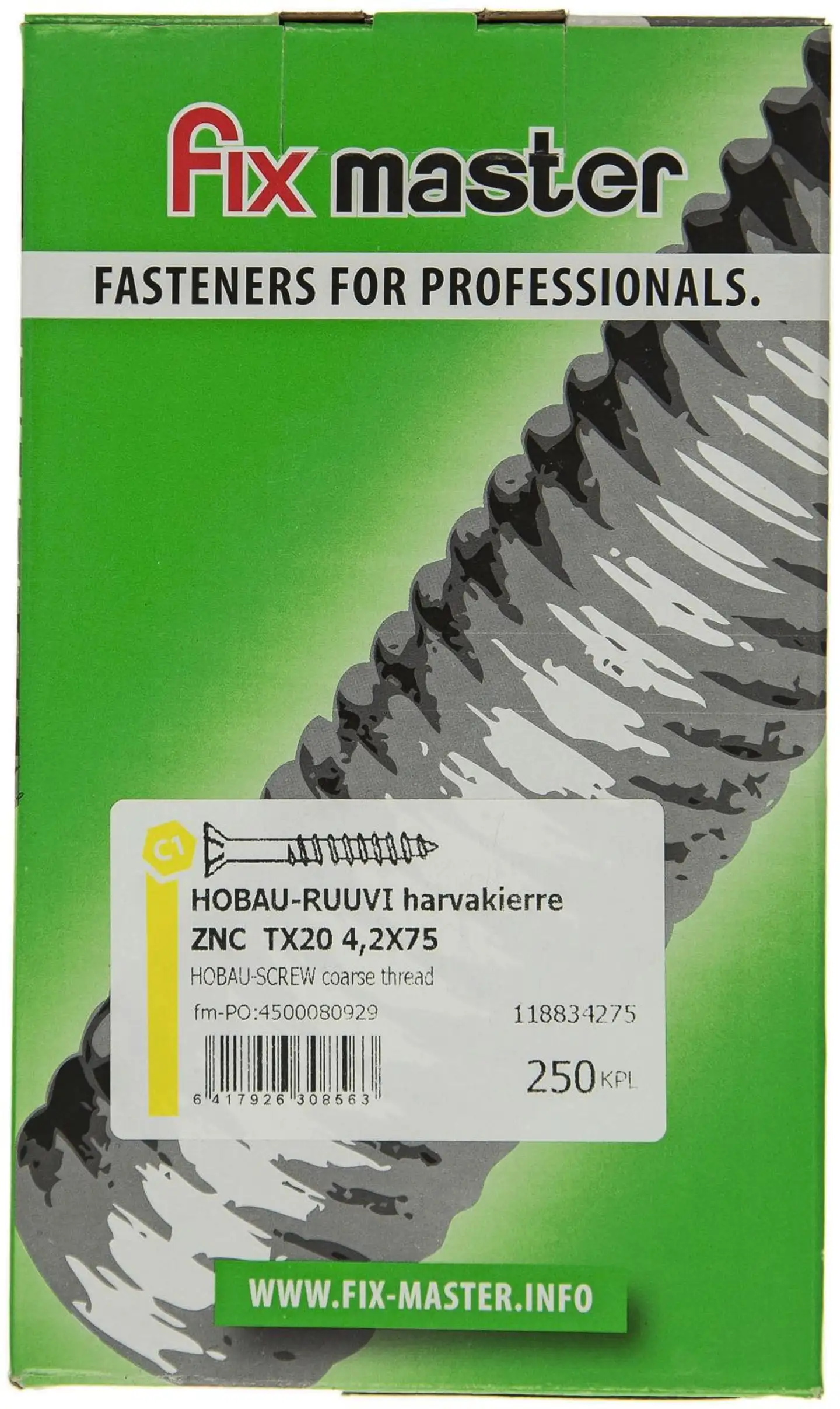 Fix Master hobauruuvi harvakierre torx20 4,2X75 keltainen sinkki 250kpl