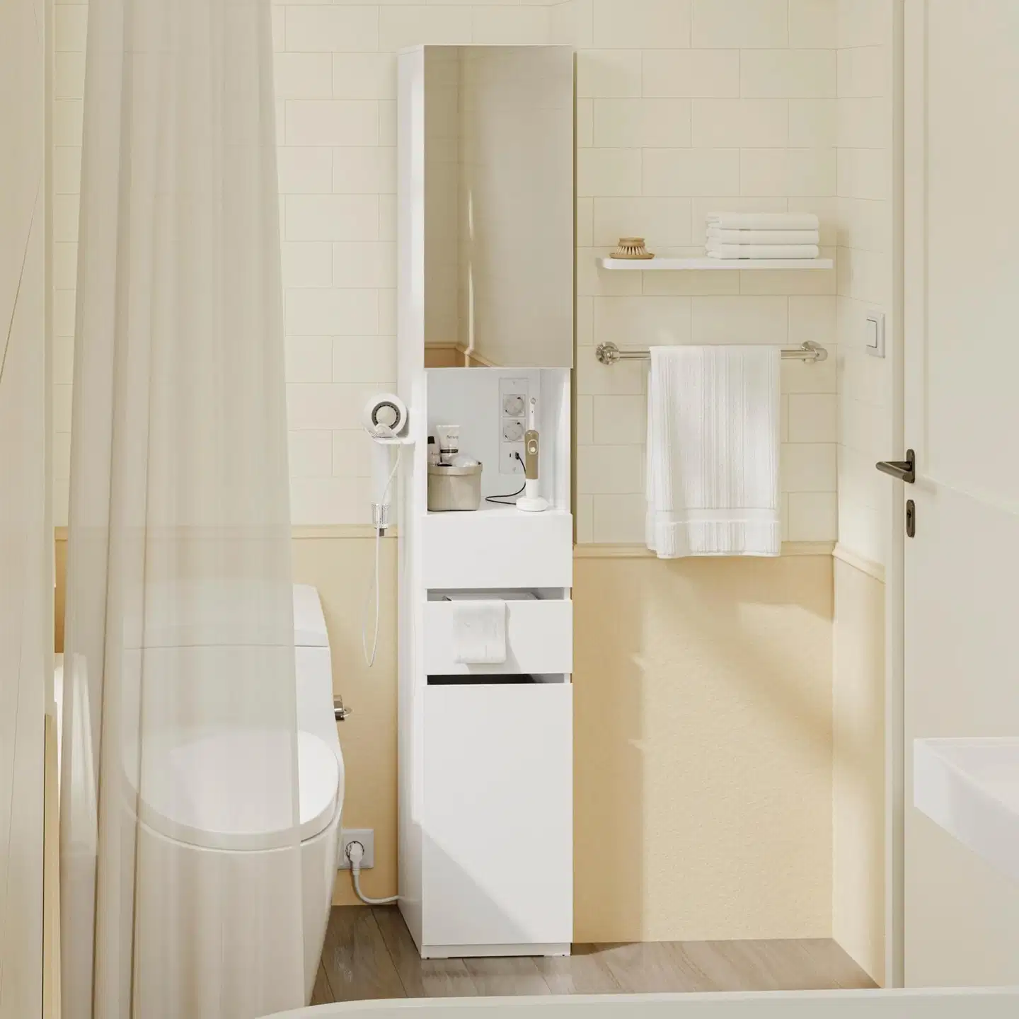 SoBuy kylpyhuonekaappi valkoinen BZR240-E-W - 2