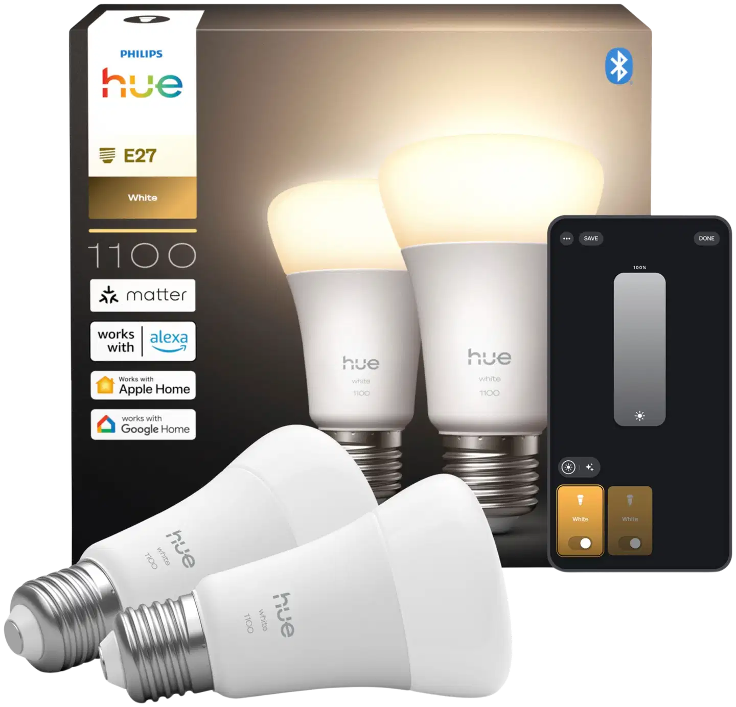 Philips Hue LED-lamppu 9.5W A60 E27 2700K 1100LM valkoinen 2 kappaletta - 2
