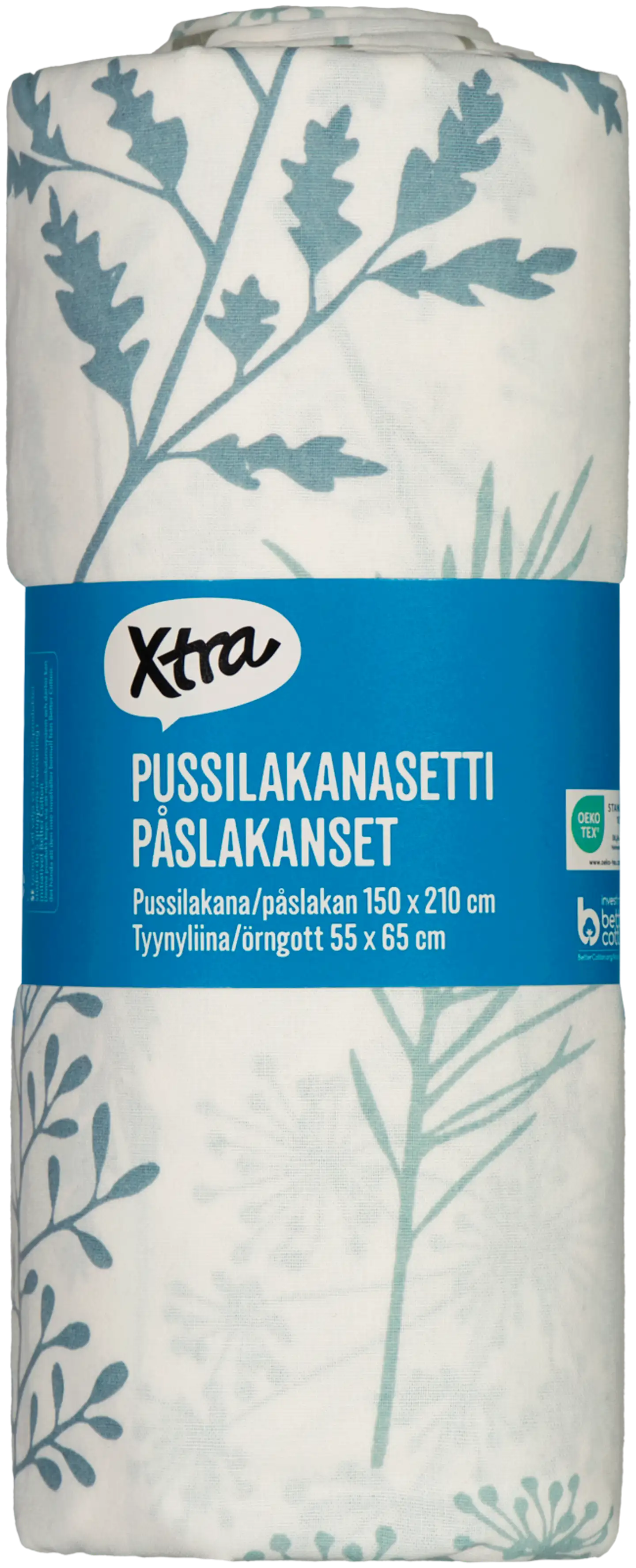 Xtra pussilakanasetti Flowerfield 150x210 cm, sininen - 2