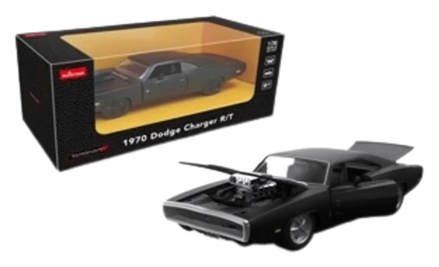 RASTAR Die cast 1:36 1970 Dodge Charger R/T with Engine Version Musta
