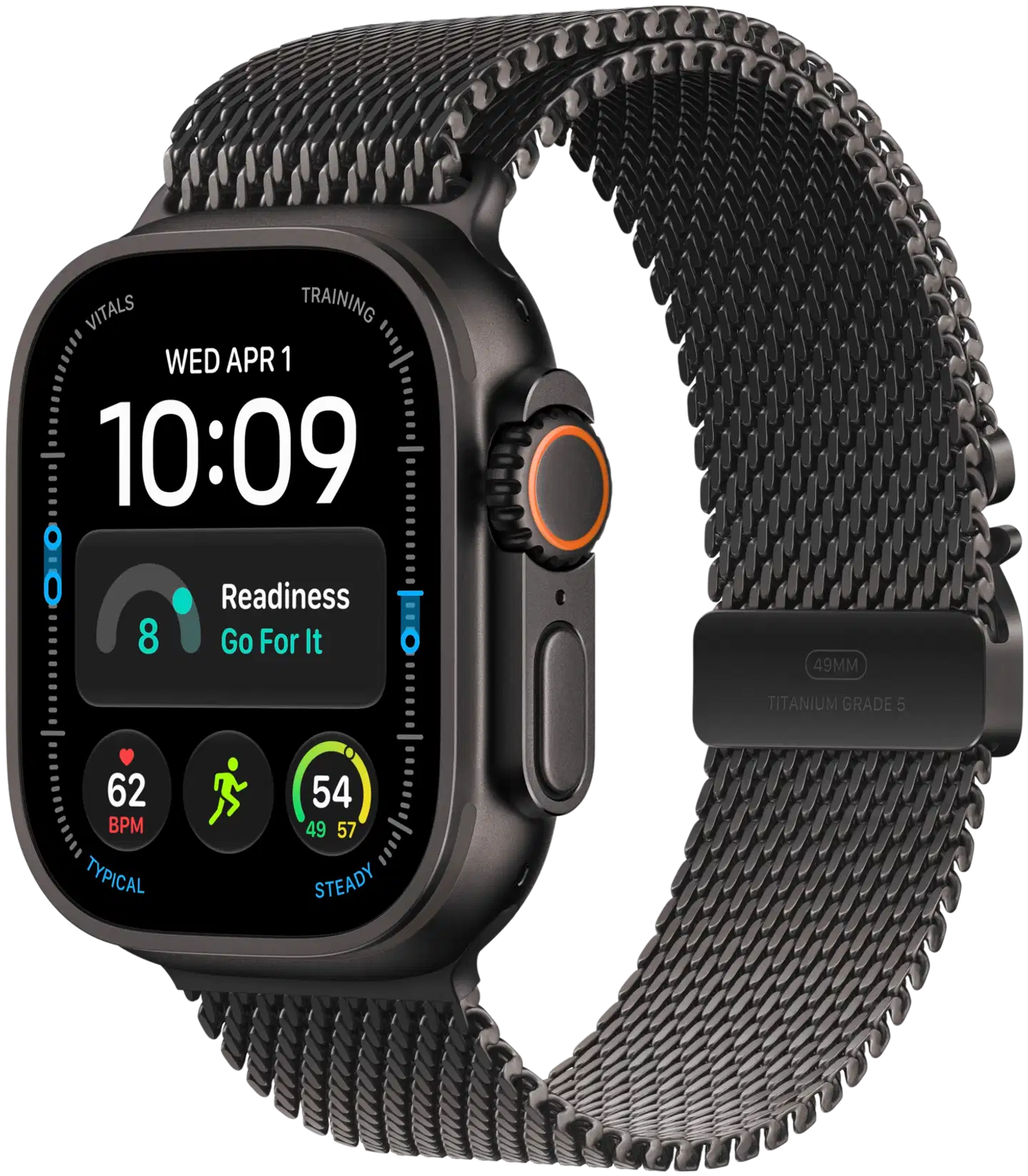 Apple Watch Ultra 4 GPS + Cellular 49 mm:n musta titaanikuori ja mustan titaanin värinen milanolaisranneke - M - MJAV4KS/A - 2
