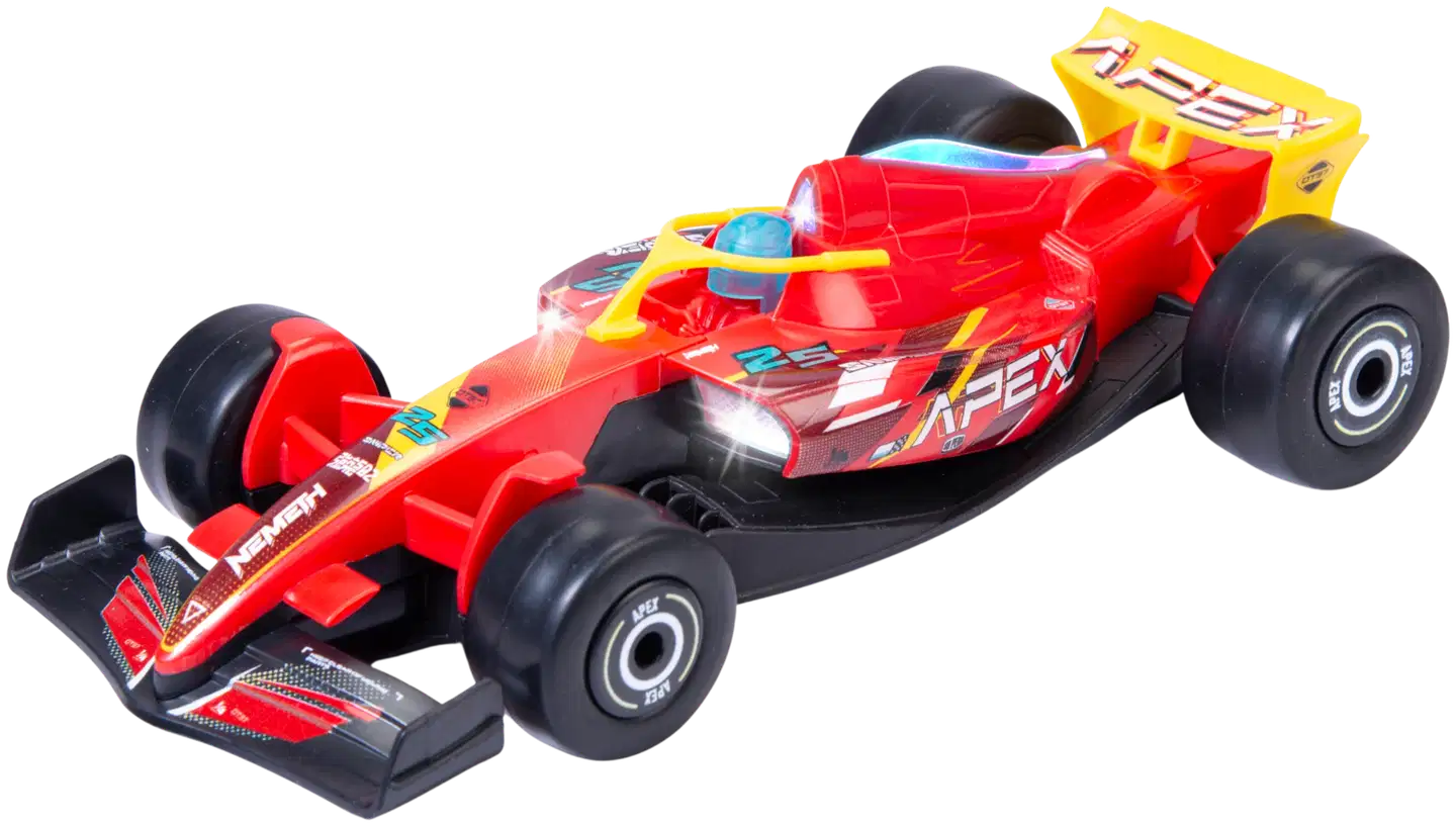 Dickie Toys Formula kilpa-auto Team APEX, 23 cm, 1:24, autossa valo- ja äänitoiminto - 2