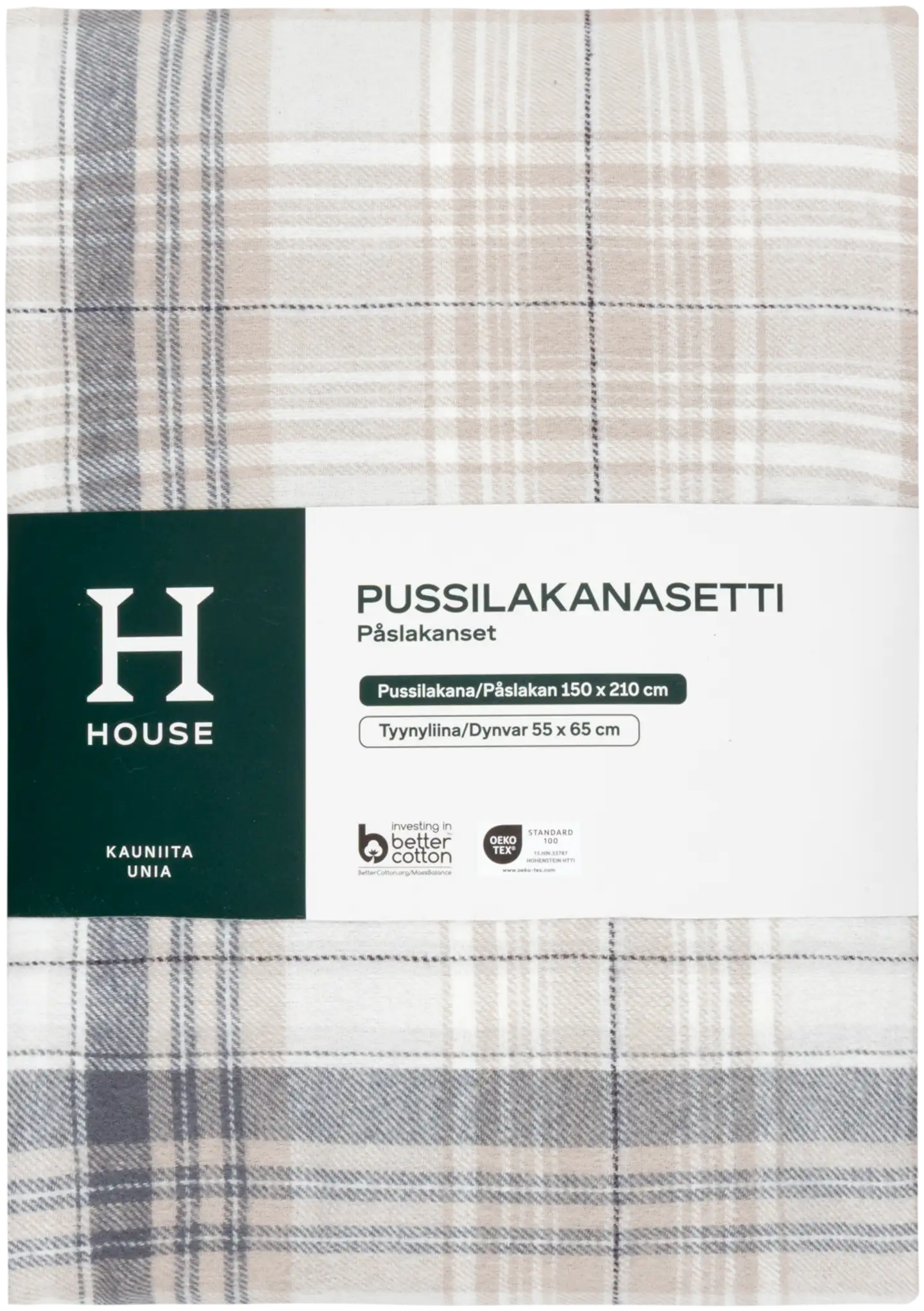 House flanellipussilakanasetti Ruutu 150 x 210 + 55 x 65 cm musta/valkoinen/beige - 2
