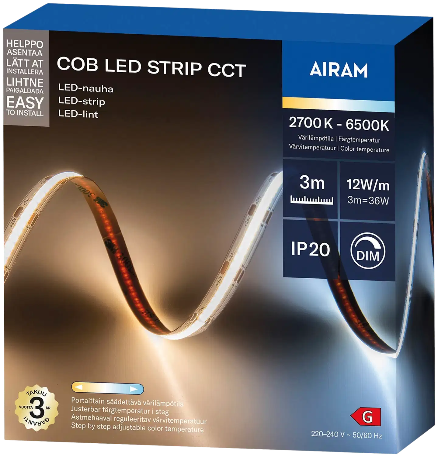 Airam COB LED Strip CCT Led-nauha 24V IP20 3m - 2