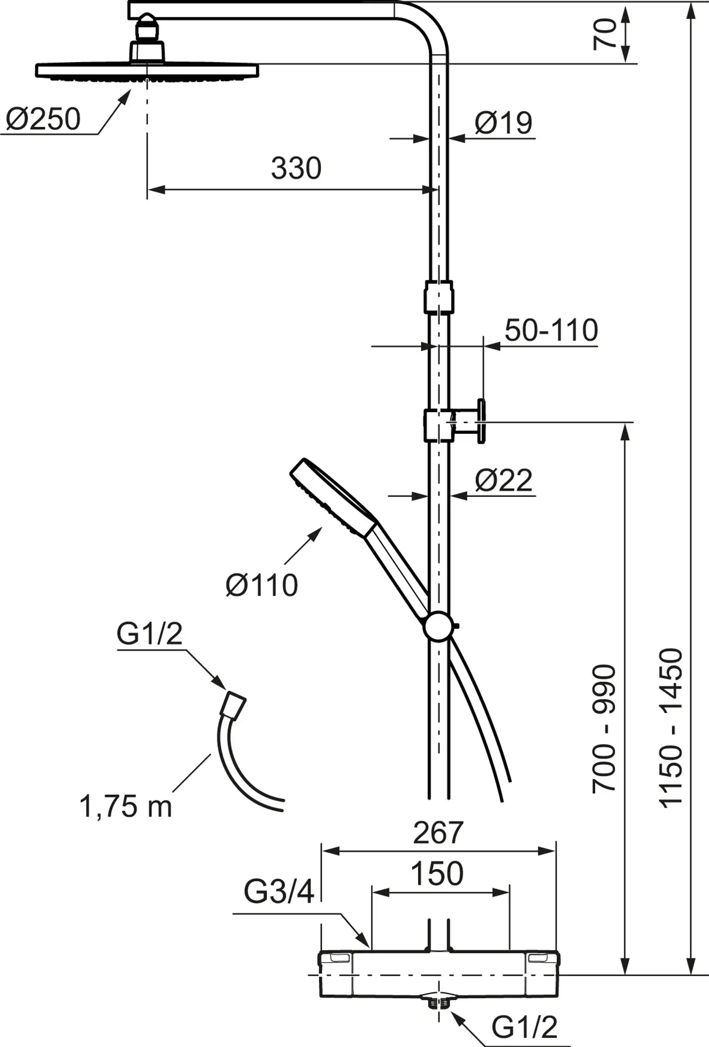 Mora mmix ii kattosuihkupaketti termostaatilla - 2