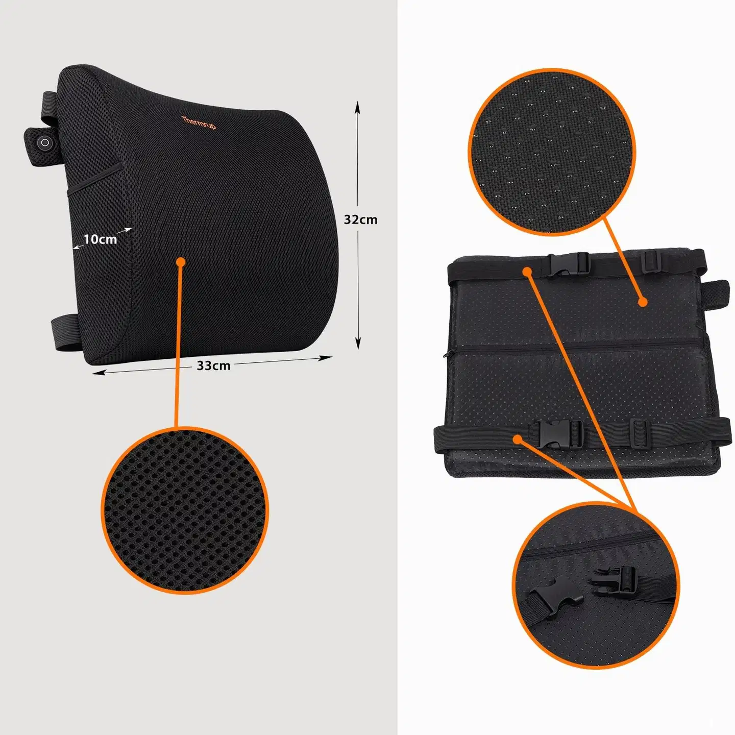 Thermrup ergonominen kauko-infrapuna-lämpötyyny selälle, USB - 2