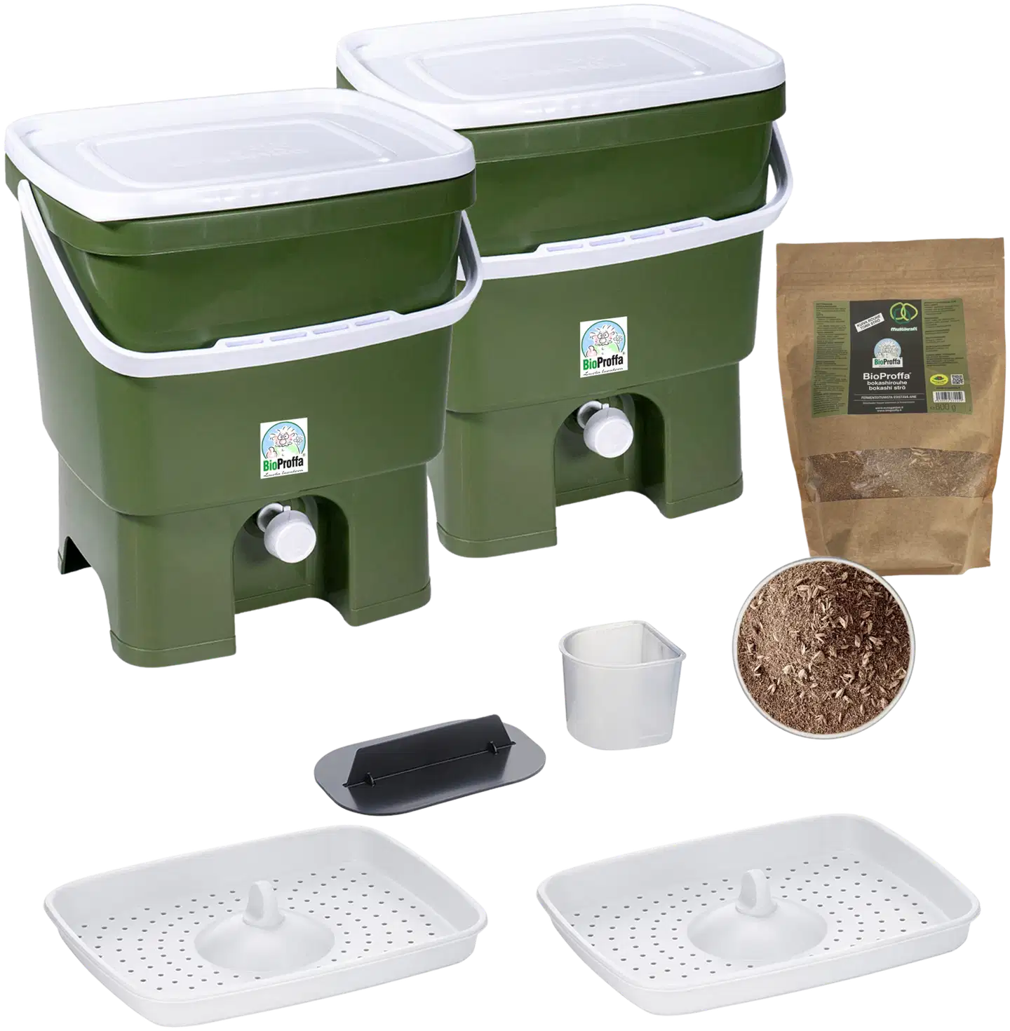 BioProffa Bokashi Organko keittiökompostori 2 x 16 l oliivinvihreä