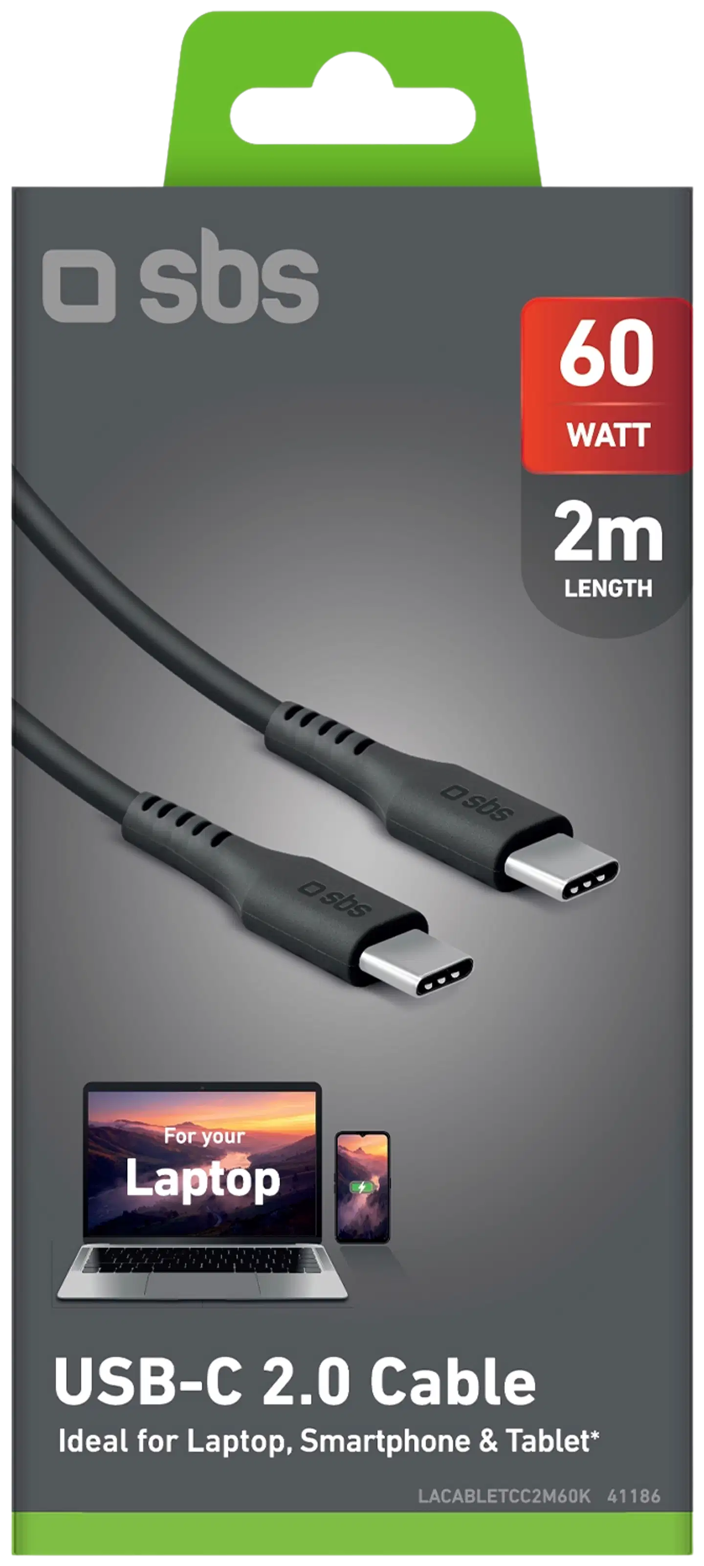 SBS USB‑C-kaapeli 60W, 2 m, musta - 2