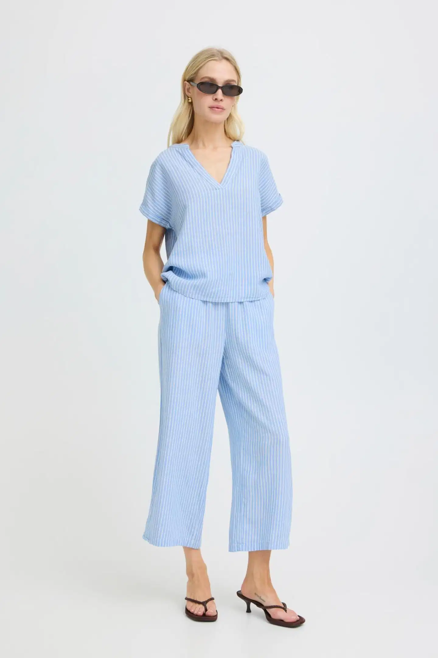 B.young naisten housut Byfalakka crop - DELLA ROBBIA BLUE STRIPE - 3