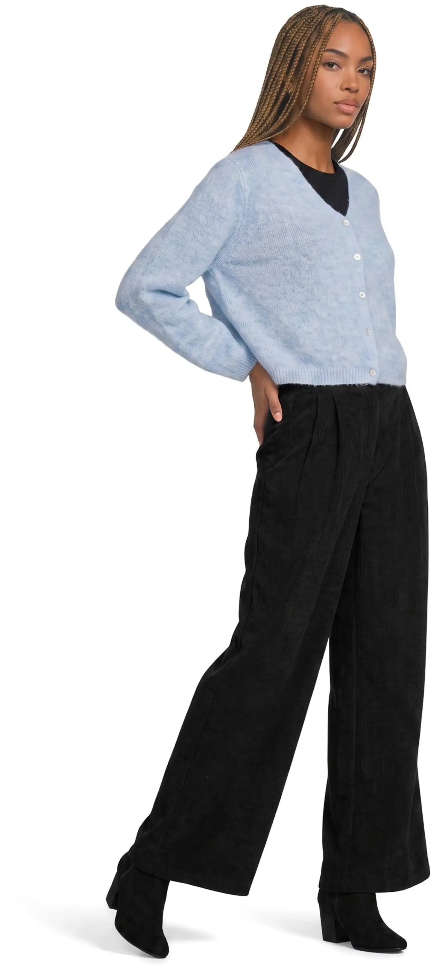 WKLY. naisten leveälahkeiset vakosamettihousut wide leg 222W312656 - Black - 5