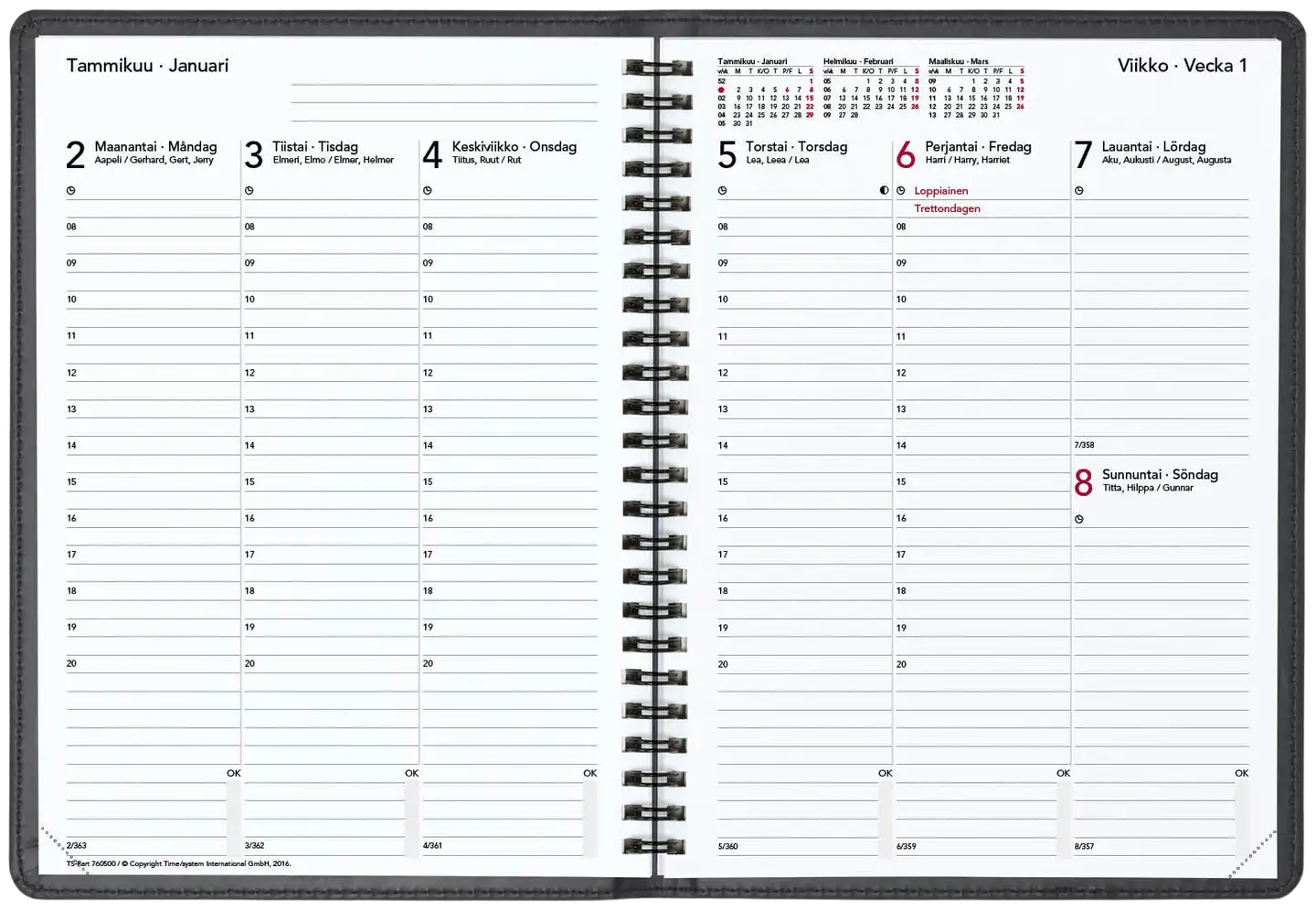 TimeSystem Vuosikalenteri Memory A5 2025 musta - 2