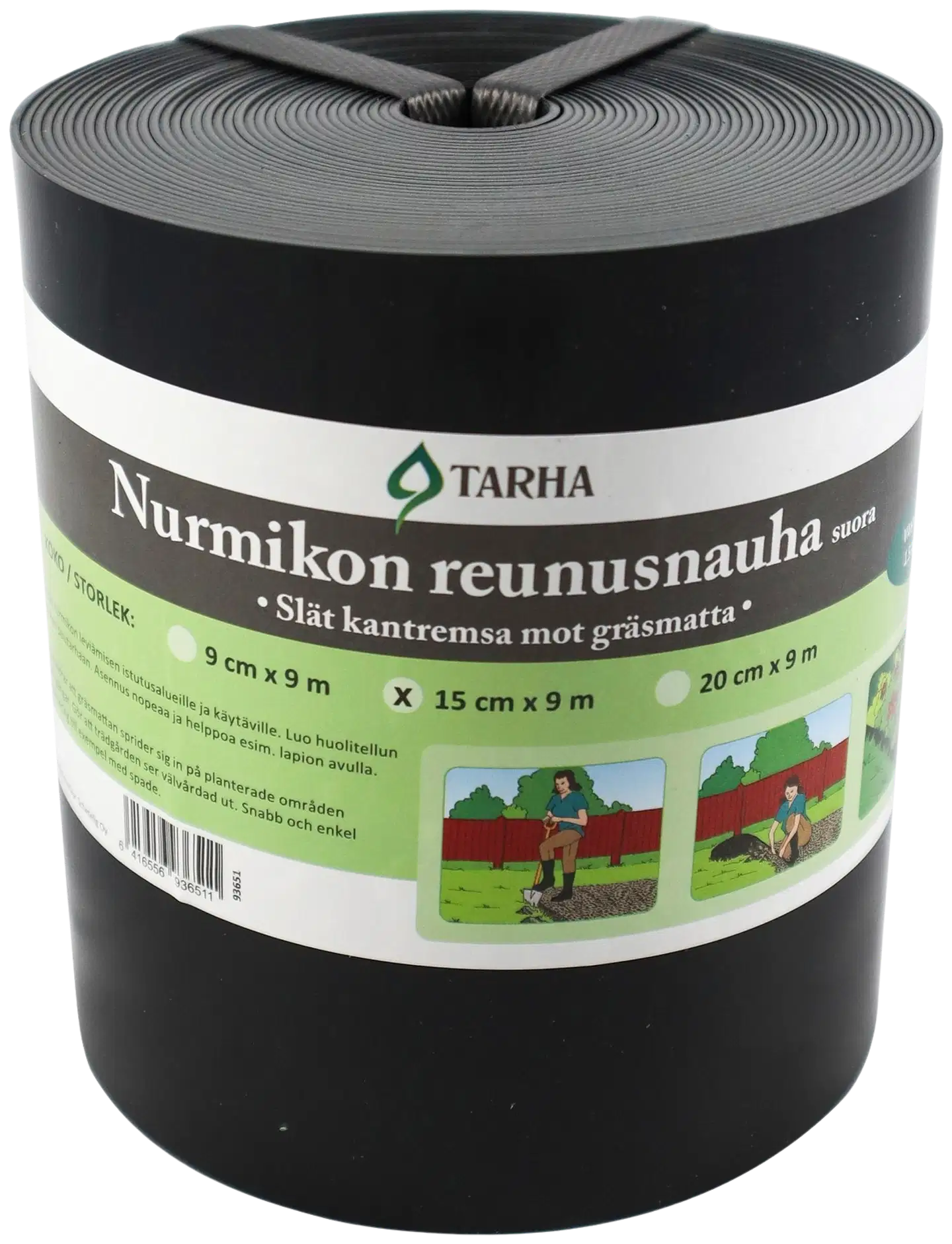 Nurmikon reunusnauha suora 15 cm x 9 m musta - 1