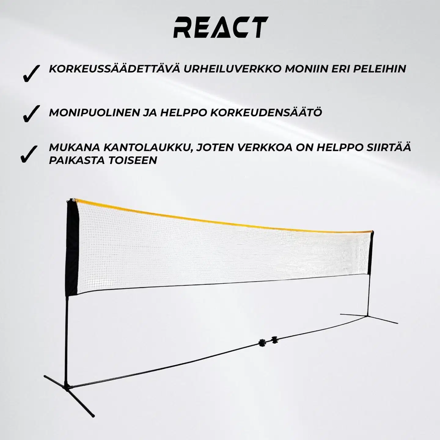 React sulkapalloverkko korkeus säädettävä  500x80 cm - 3
