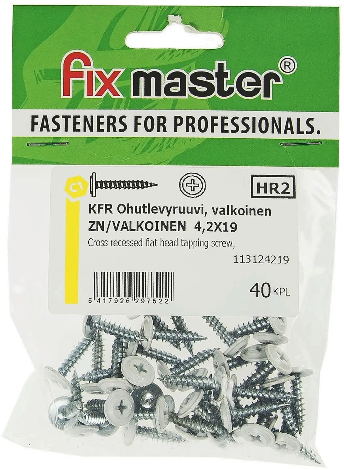 Fix Master KFR ohutlevyruuvi 4,2X19 PH2 sinkitty valkoinen 40kpl