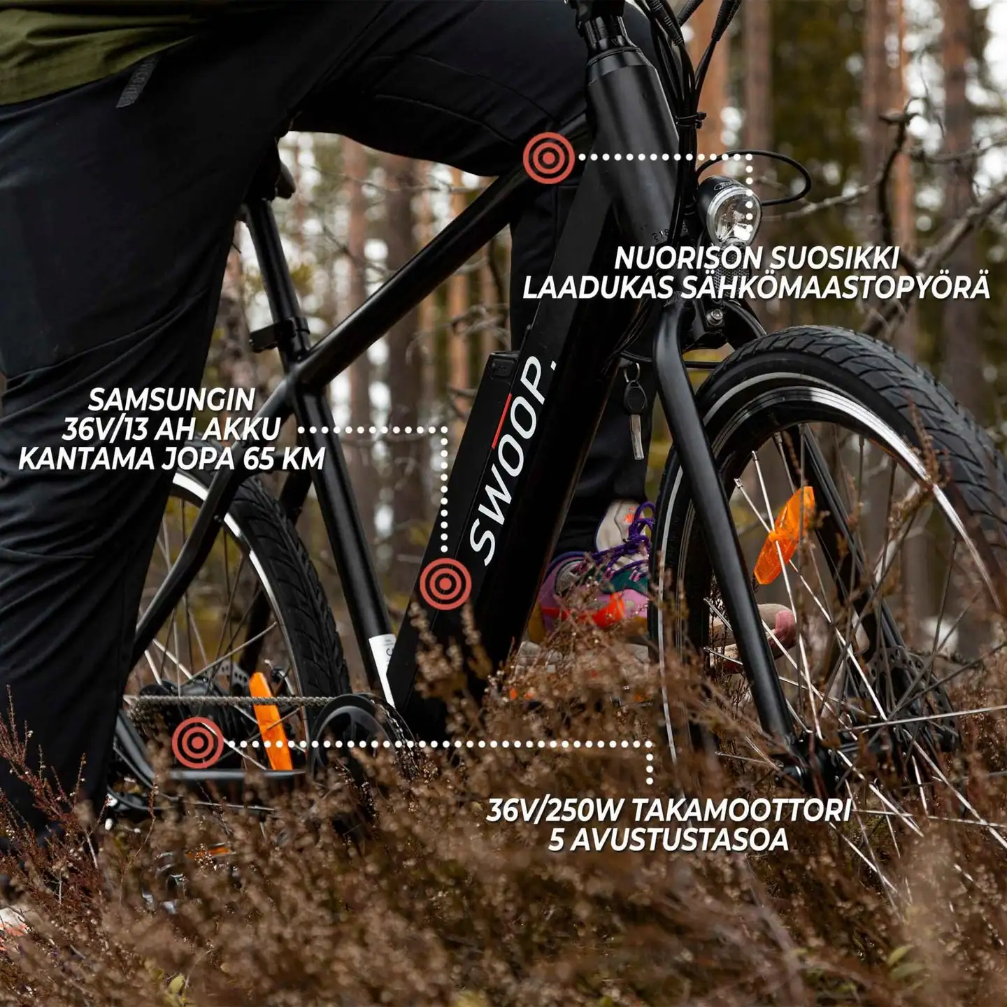 Swoop sähkömaastopyörä MTB 26" 7-vaihdetta musta - 8
