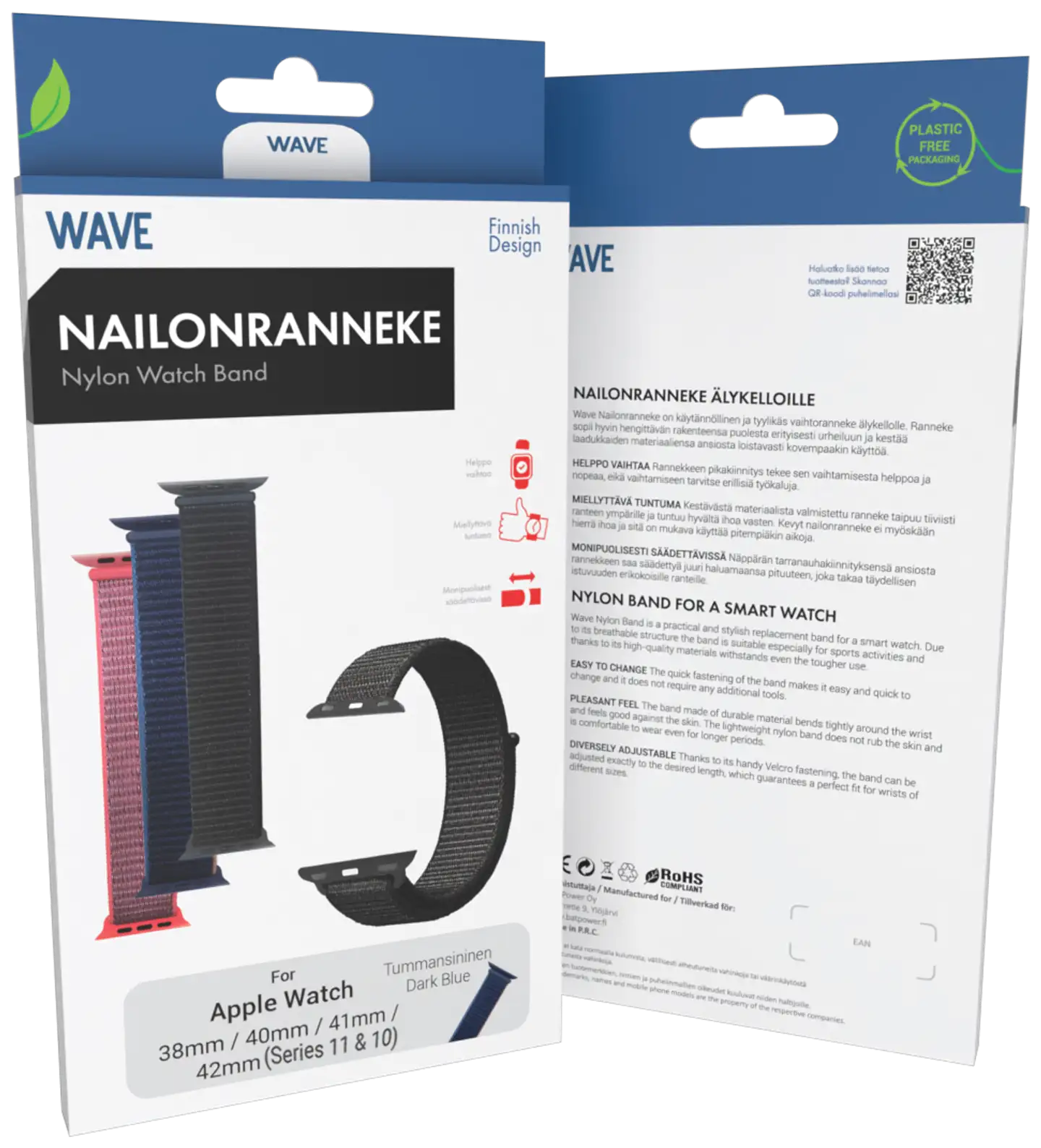 Wave Nailonranneke, Apple Watch 38mm / Apple Watch 40mm / Apple Watch 41mm / Apple Watch 42mm (Series 10 & Series 11), Tummansininen - 5