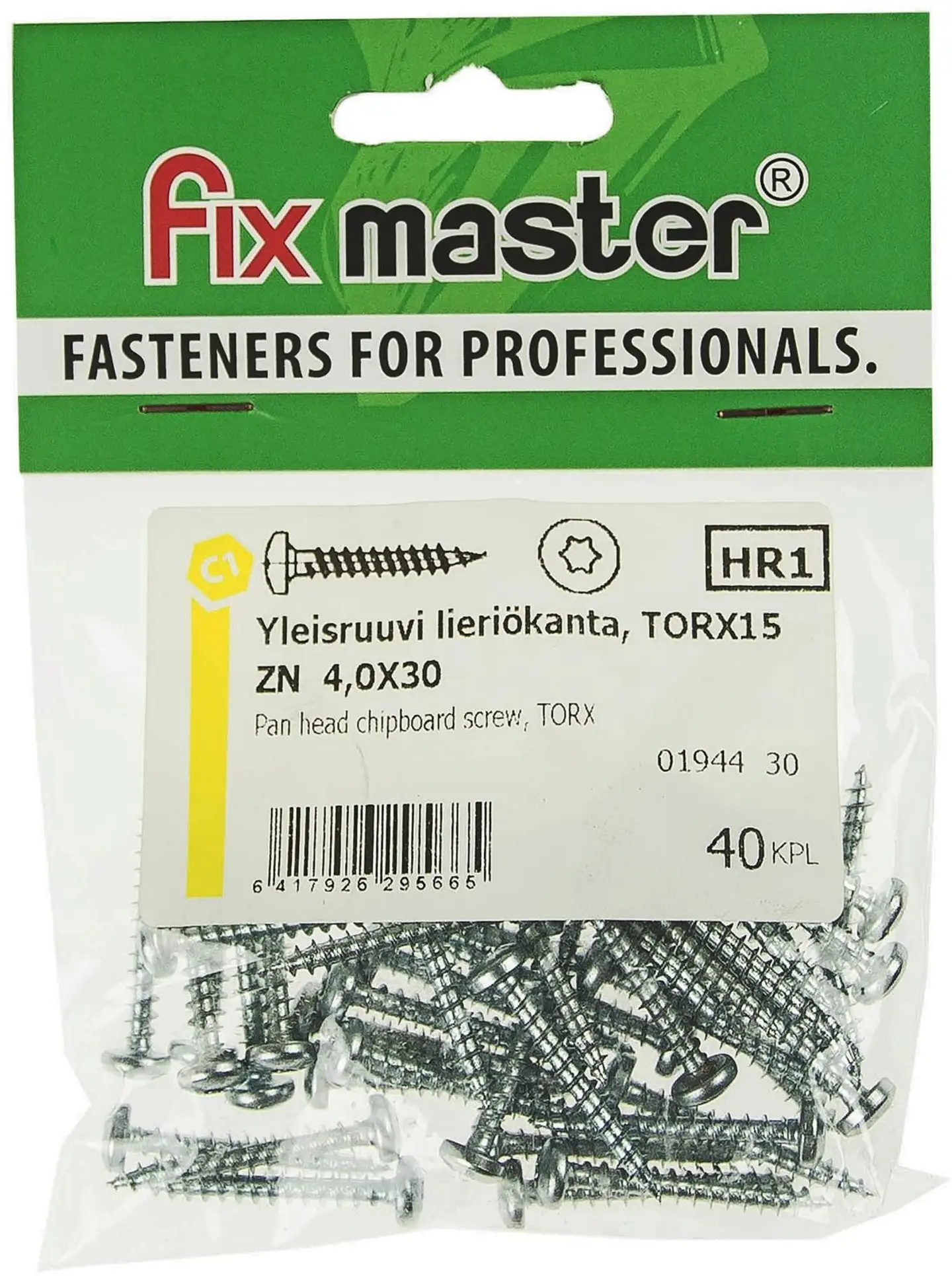 Fix Master yleisruuvi kupukanta torx15 4,0X30 sinkitty 40kpl