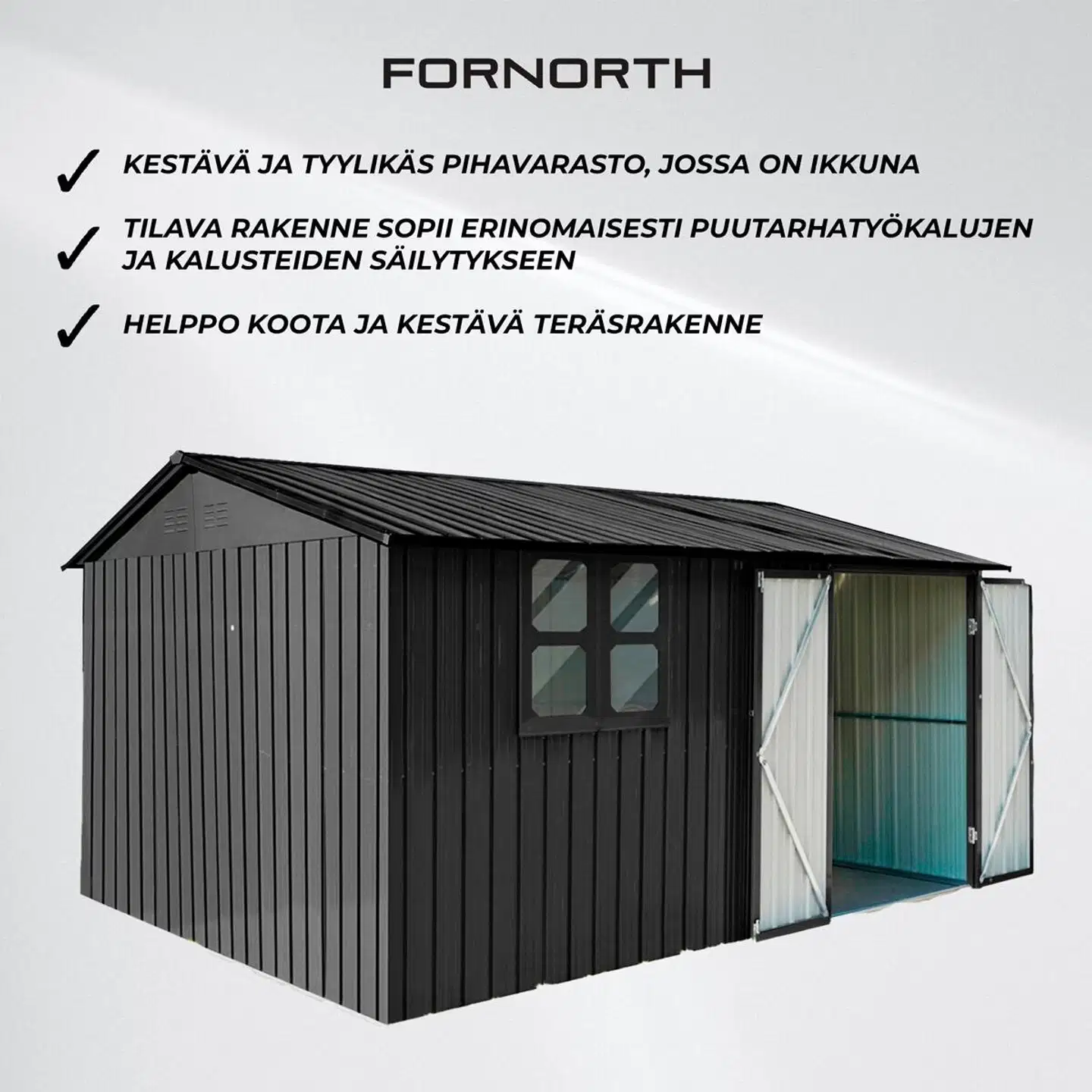 Fornorth pihavarasto ikkunalla 375x286x162cm, musta - 3