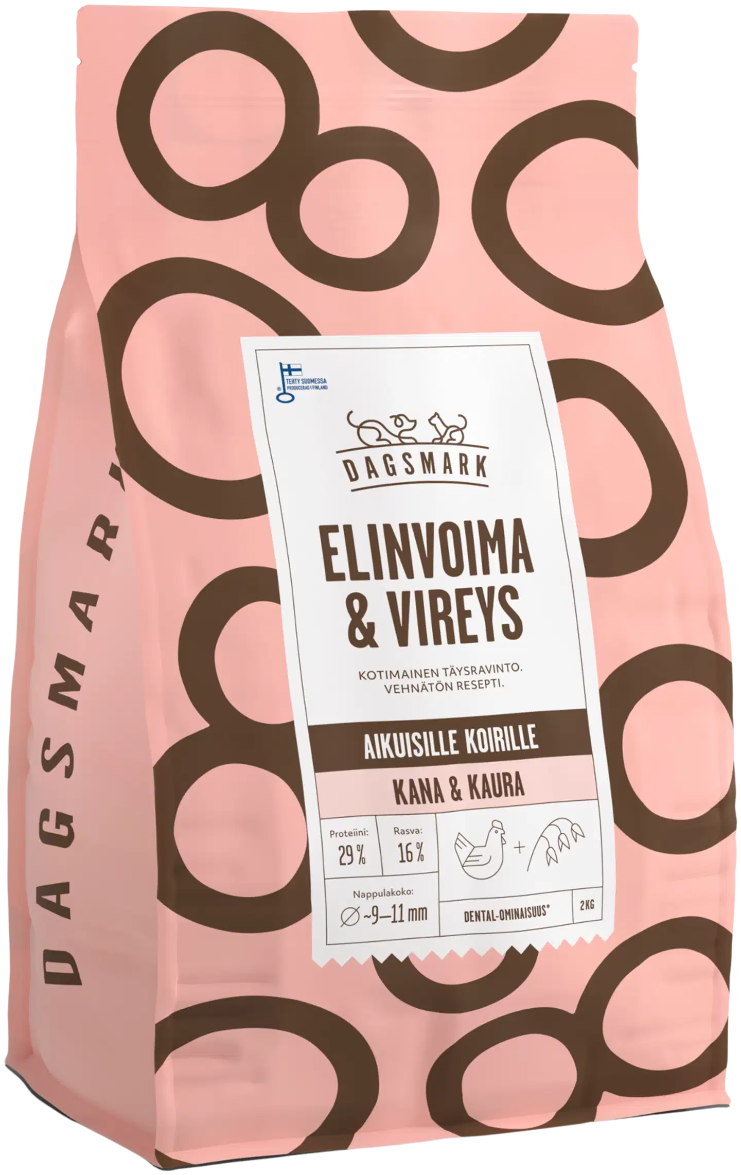 Dagsmark ELINVOIMA & VIREYS koiran kuivaruoka vehnätön kana-kaura 2 kg