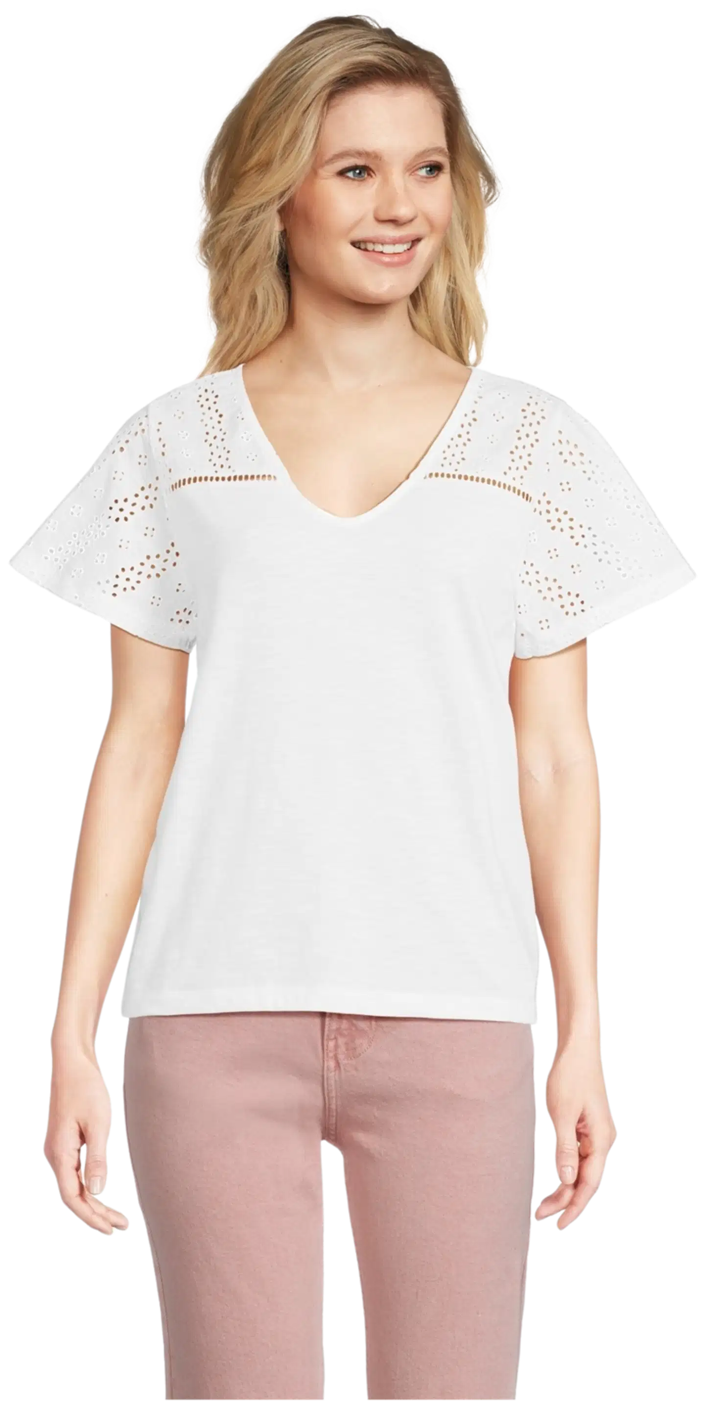 Margaux Riviera naisten pitsisomisteinen t-paita CF0354 - WHITE - 1