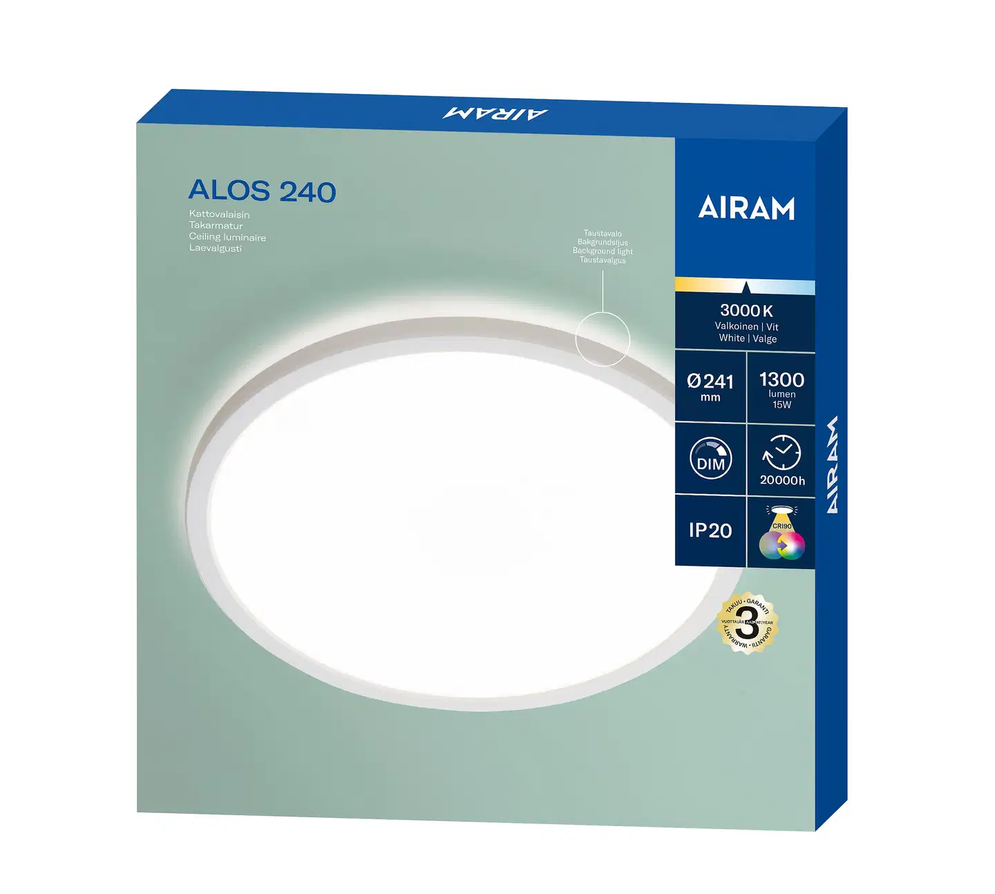 Airam Alos 240 plafondi IP20 15W/930 STEP DIM valkoinen - 3