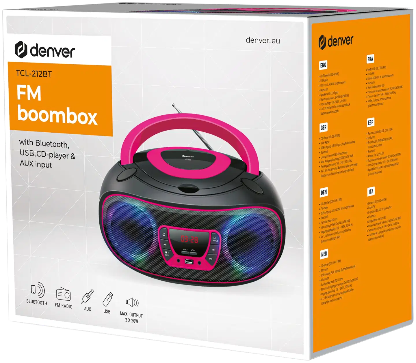 Denver kannettava CD-radio TCL-212BTP musta/pinkki - 2