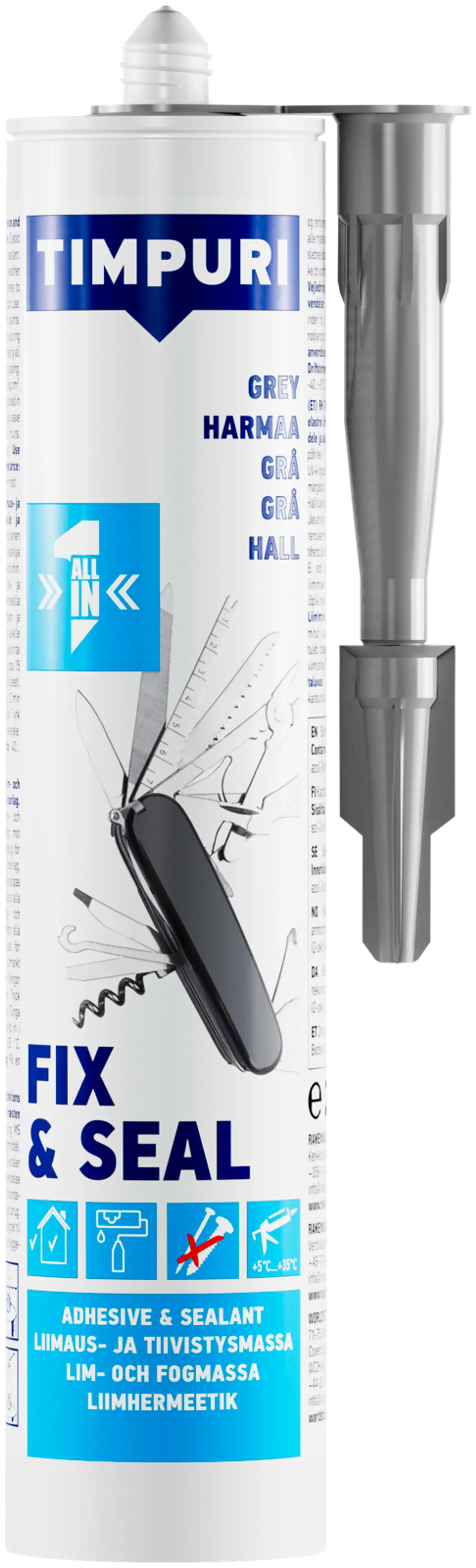 Timpuri liima- ja tiivistysmassa Fix & Seal 290 ml harmaa