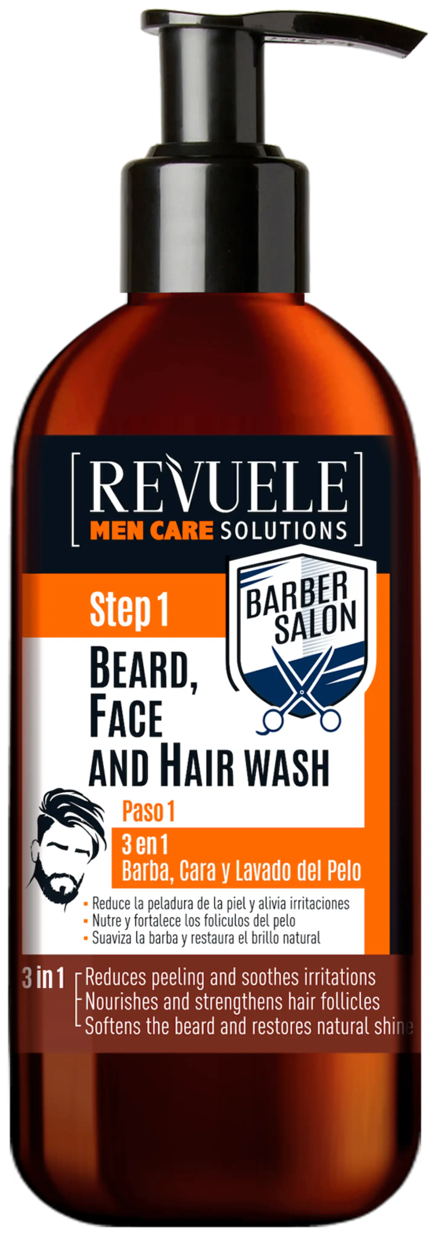 Revuele Men care Barber salon 3 in 1 - Parta, Kasvot & Hiukset puhdistusaine 300ml