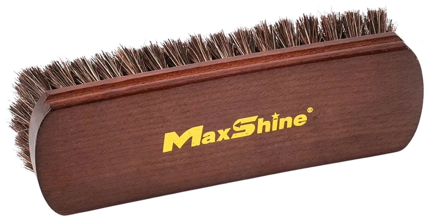 Maxshine 7033007 Hevosenjouhiharja – pehmeä puhdistusharja nahka-, alcantara-, kangas- ja muovipinnoille, ergonominen puukahva, 17×5,5 cm - 1