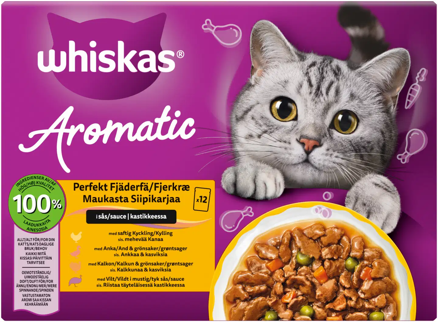 Whiskas 1+ Aroma siipikarja kastikkeessa (12 x 85 g)