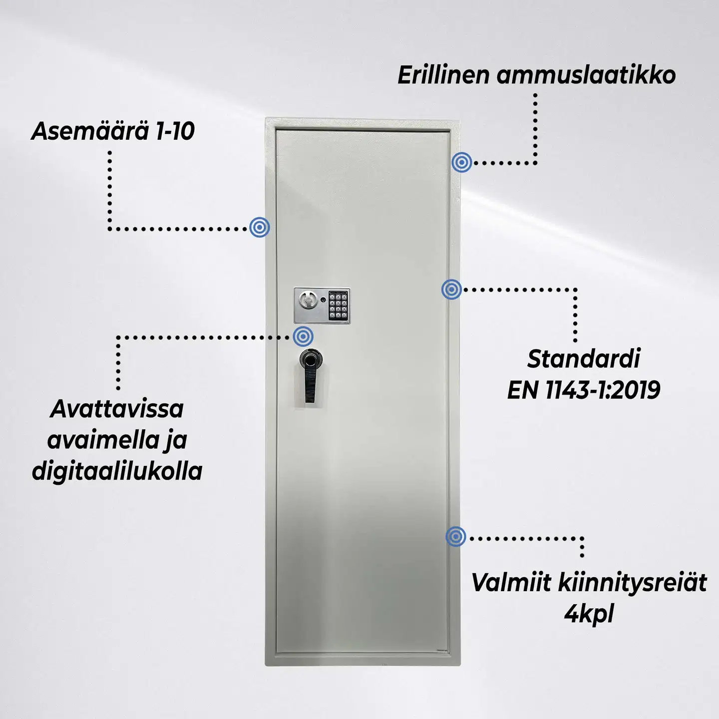 Trekker asekaappi 10 Asetta AS1000 V2, Digitaalilukolla, Valkoinen - 2