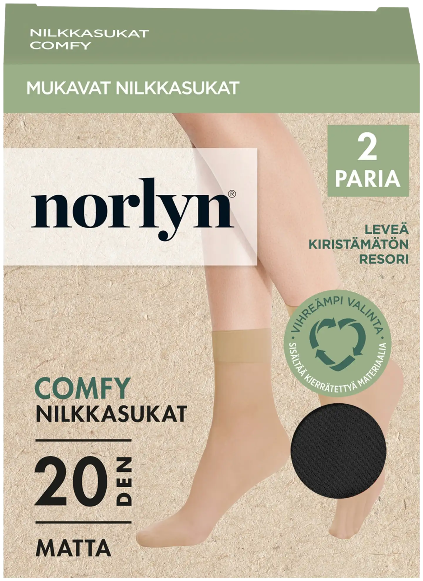 Norlyn naisten nilkkasukat 2-par 20 den comfy A41622 - BLACK