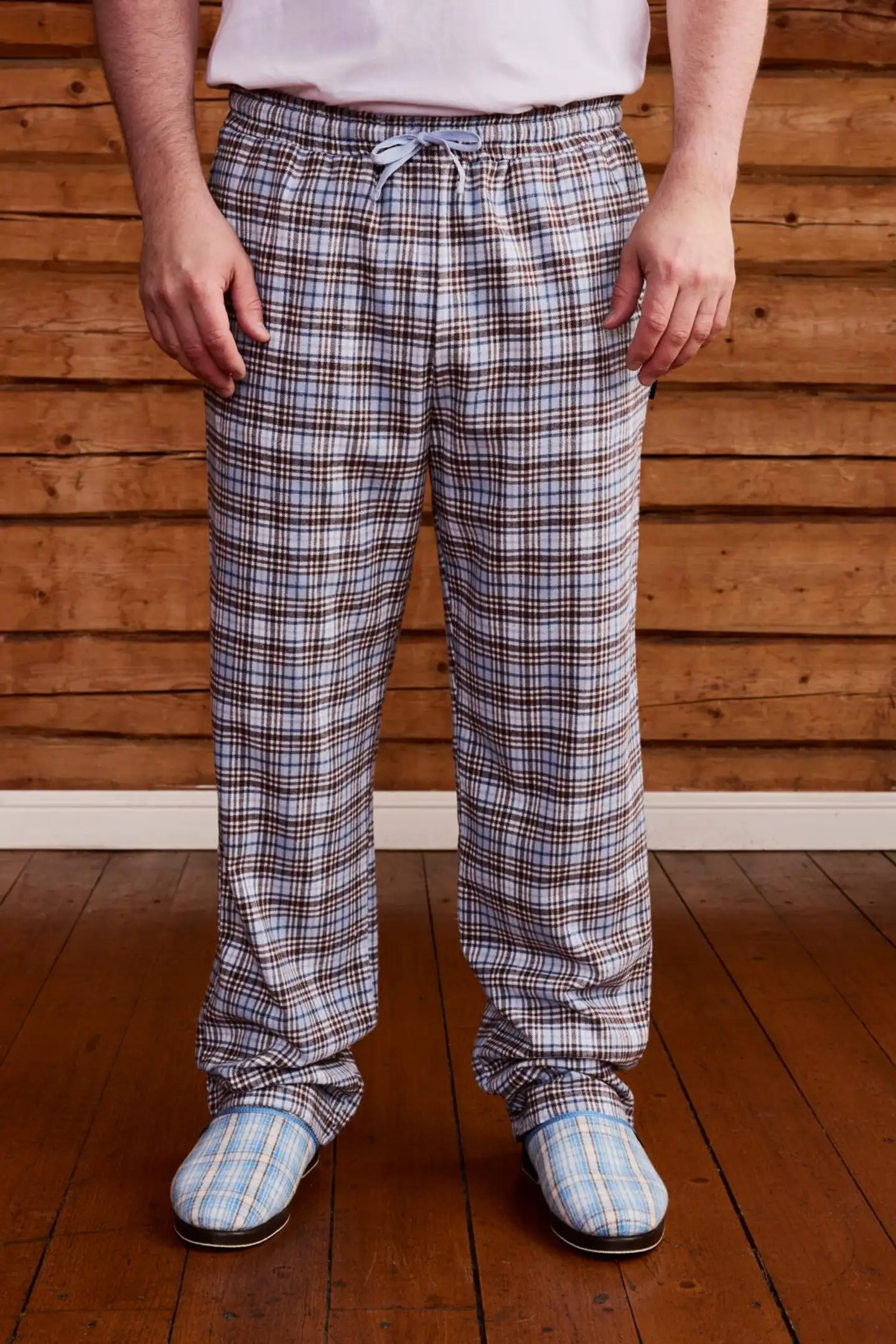 Reino&Aino miesten flanellipyjamahousut Reino - White/blue - 2