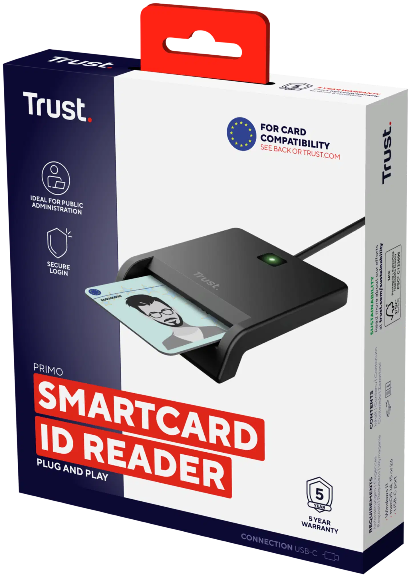 Trust Primo DNI älykortinlukija USB-C/USB-A - 5
