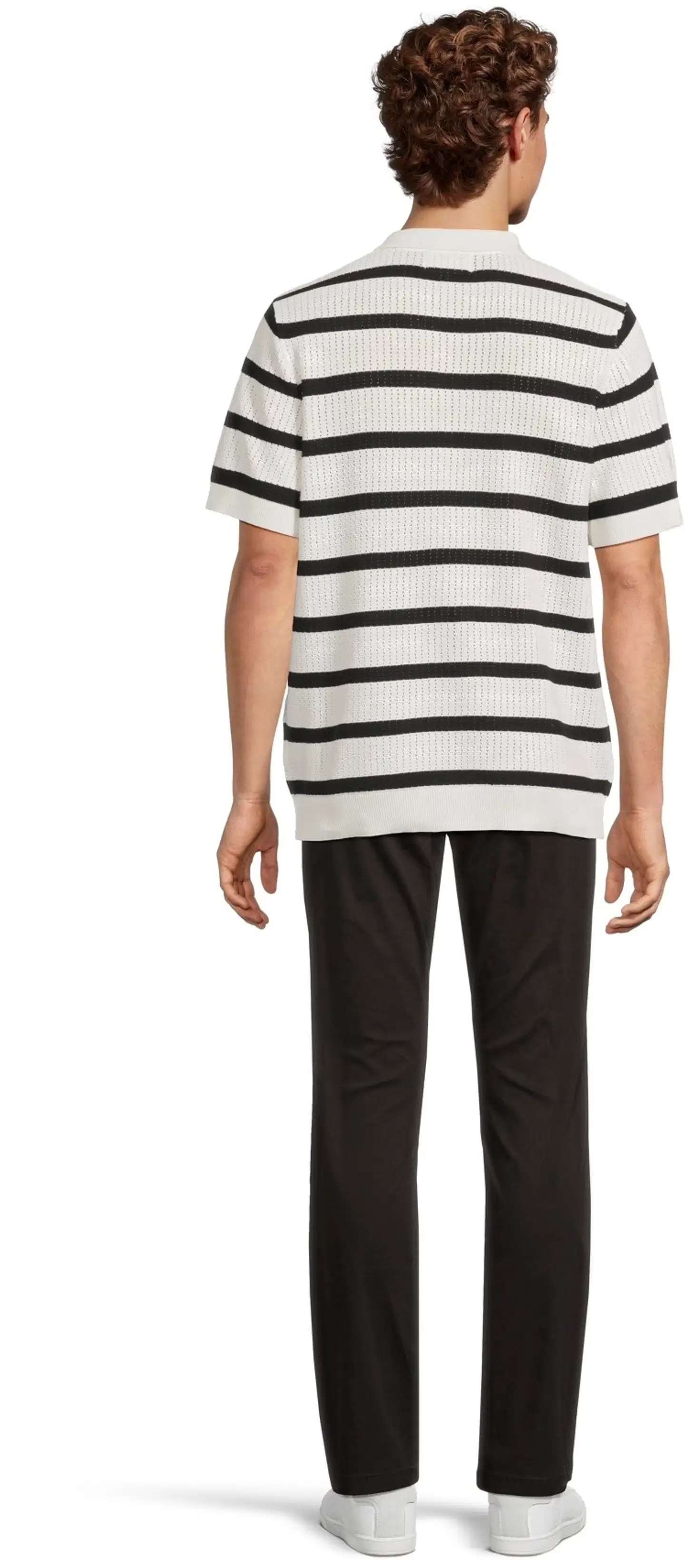 WKLY. miesten lyhythihainen neulepaita 195W152609 - Off white-black stripe - 3