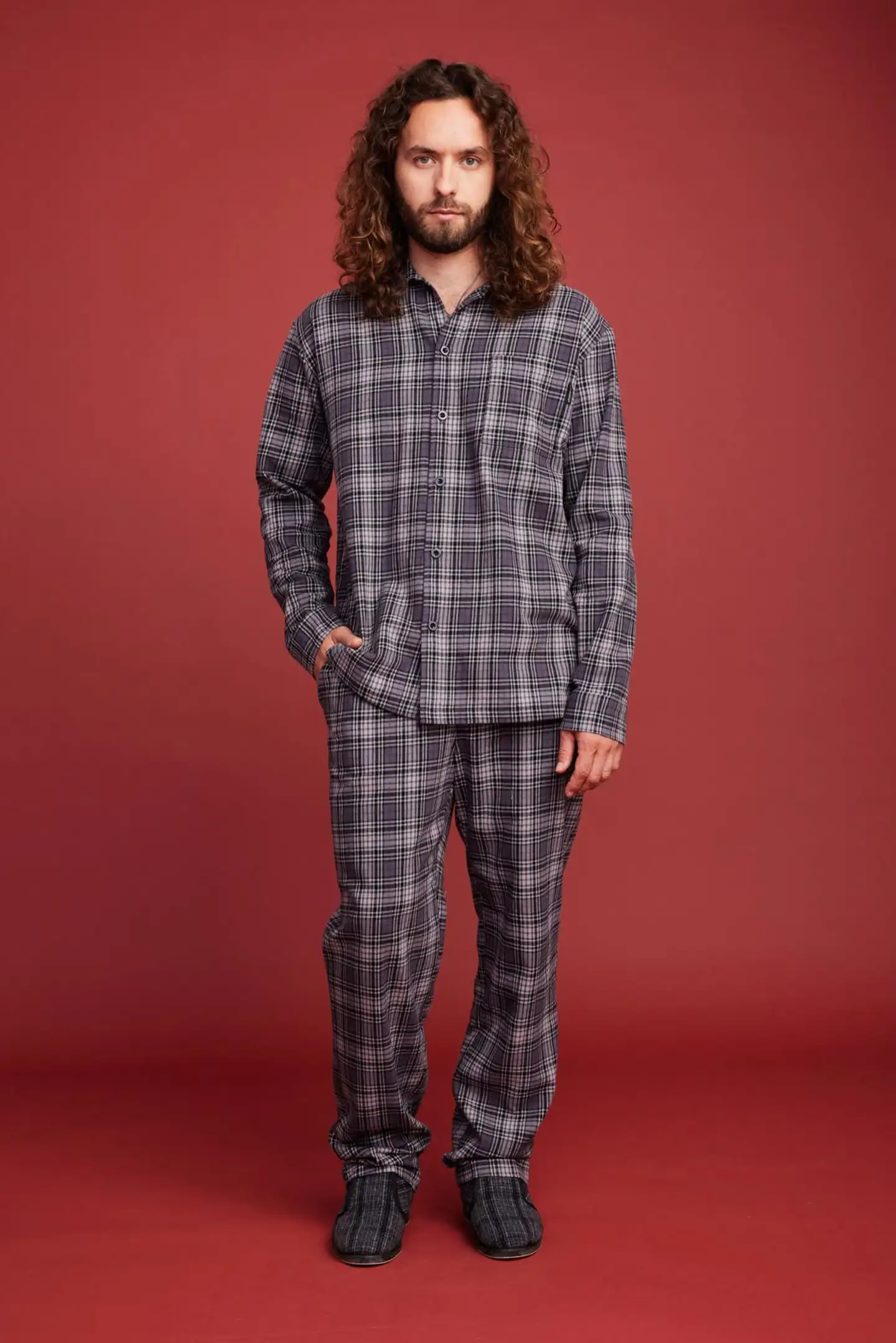 Reino&Aino miesten flanellipyjama - Dark grey - 5